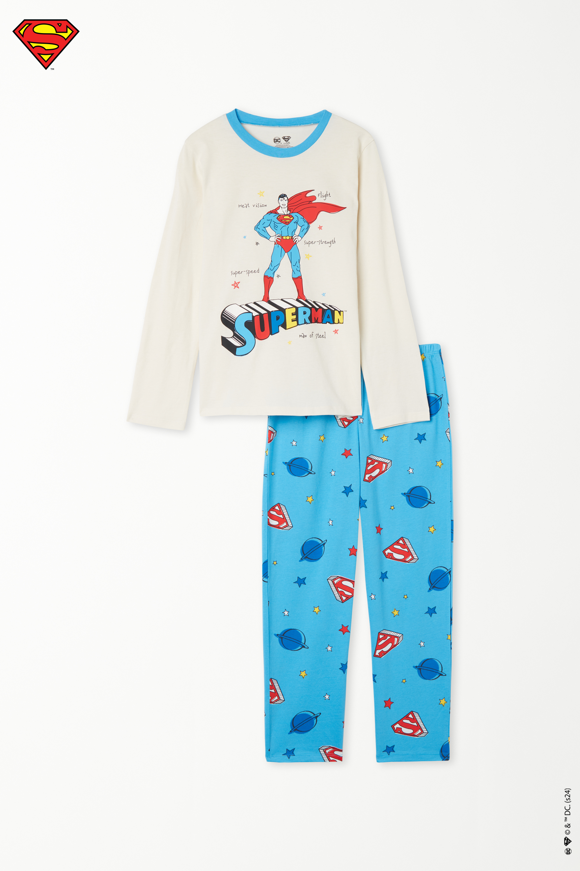 Pijama Lungă din Bumbac cu Imprimeu Superman Băieți