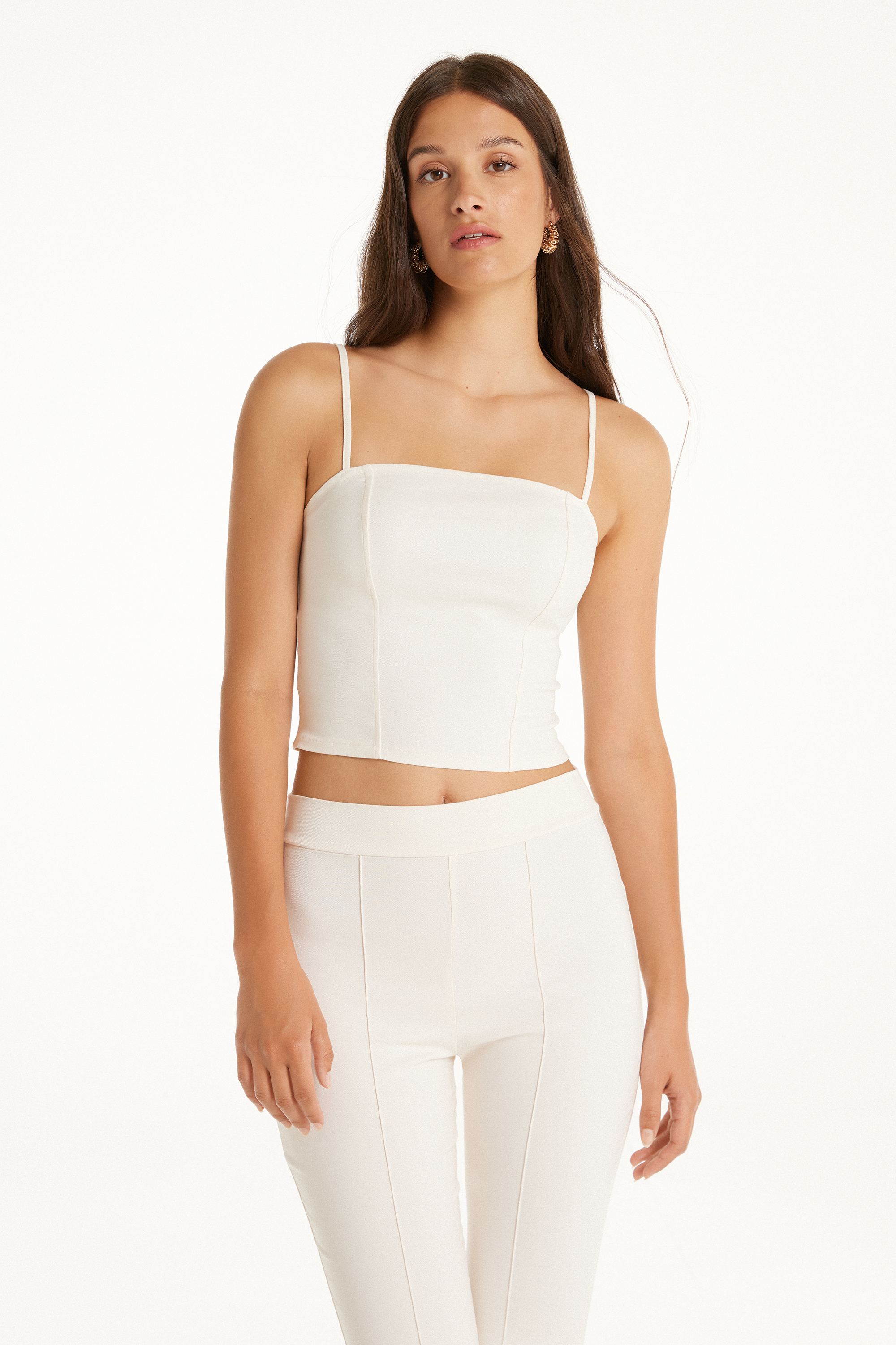 Short Stretch Canvas Top with Narrow Shoulder Straps