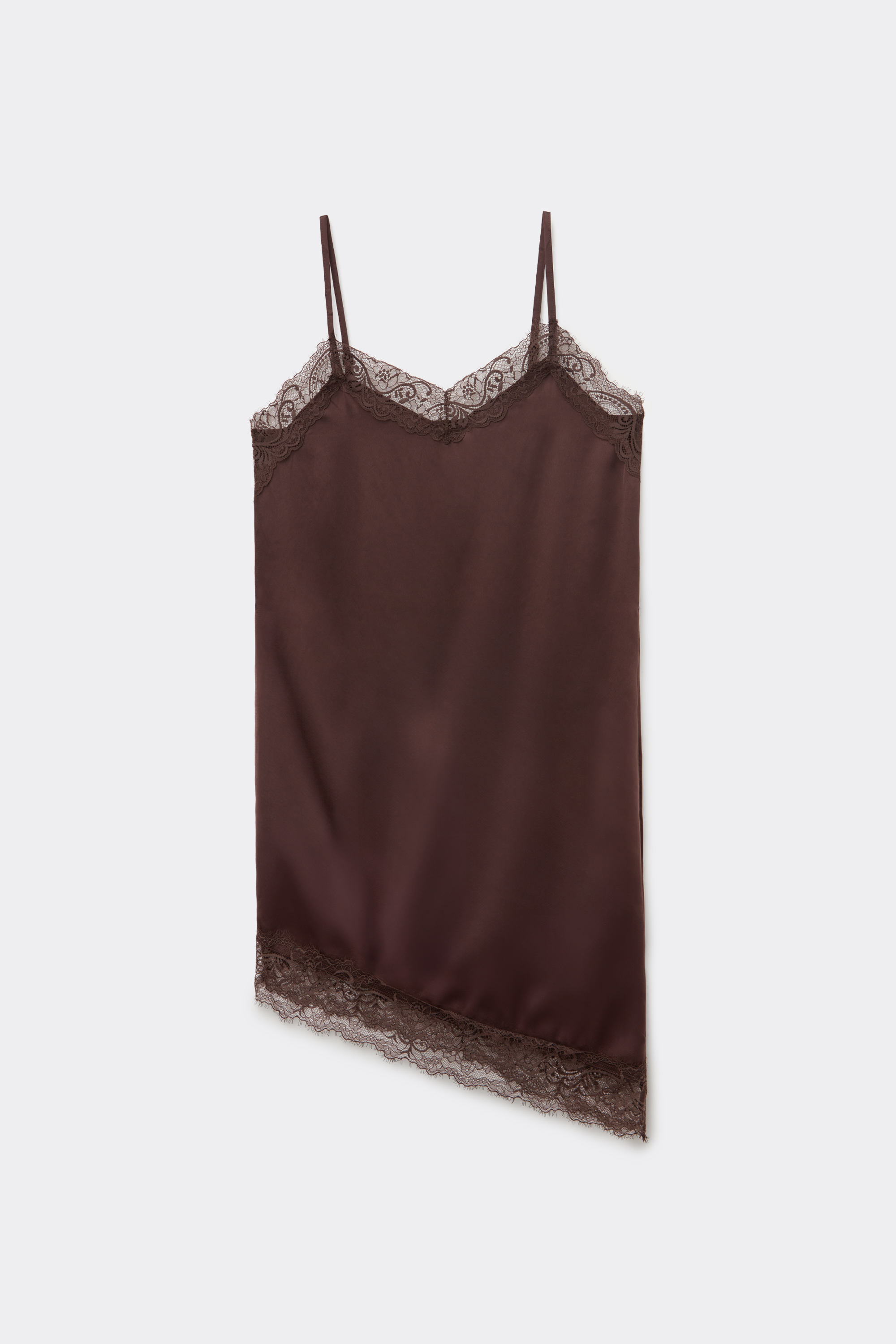 Sottoveste Vestito Asimmetrica in Raso e Pizzo