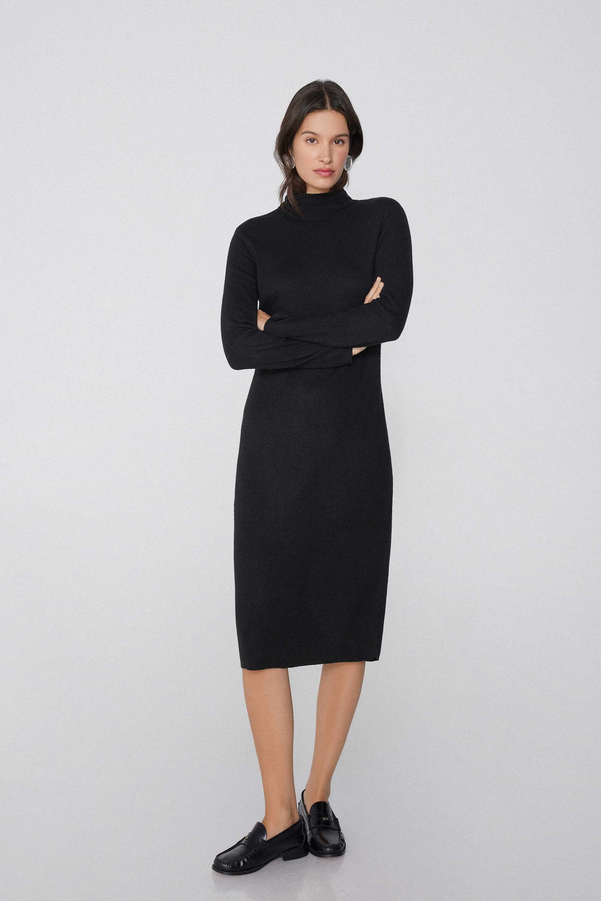 Long Ribbed Turtleneck Dress with Wool