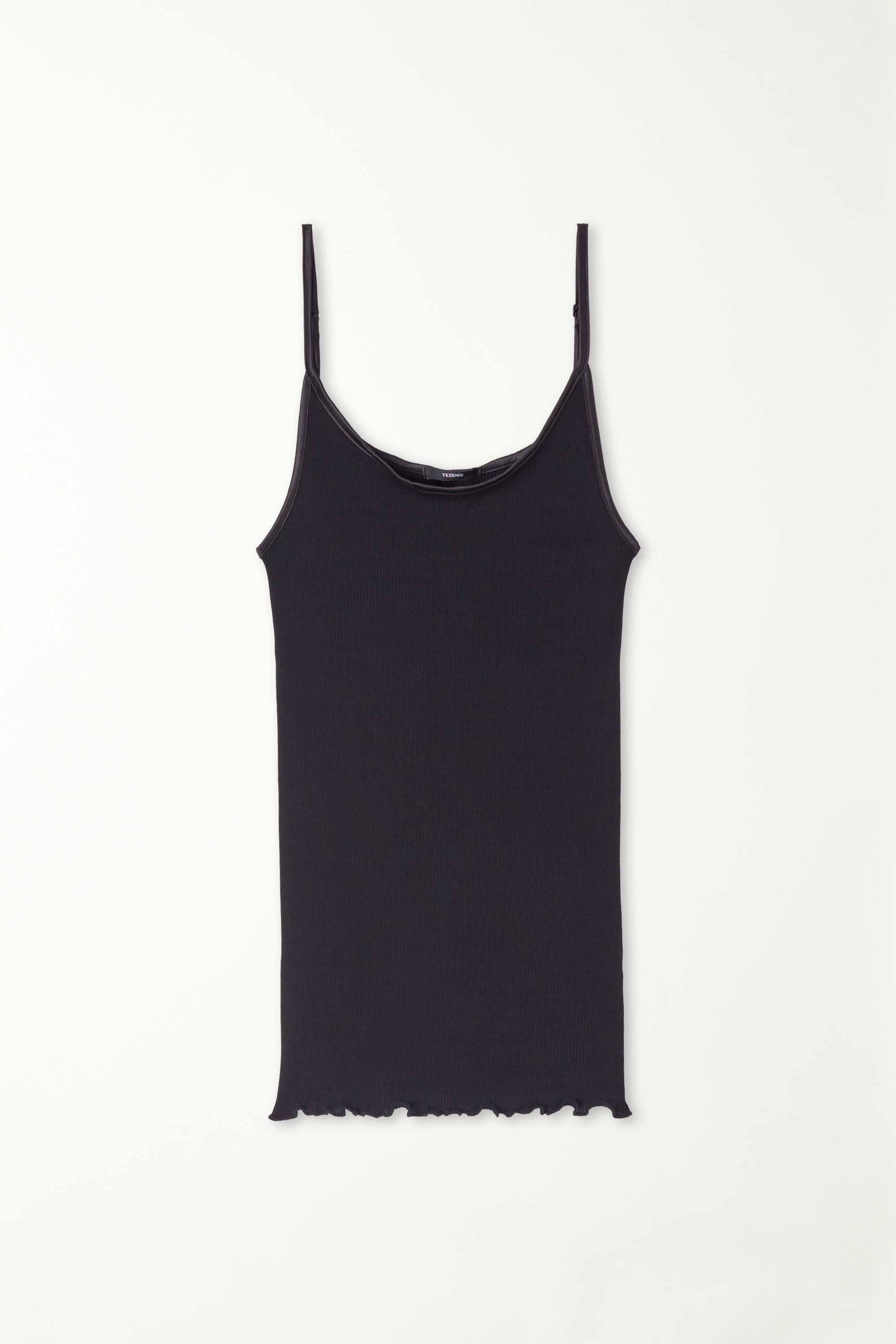 Spaghetti Strap Tank Top in 100% Ribbed Cotton and Satin