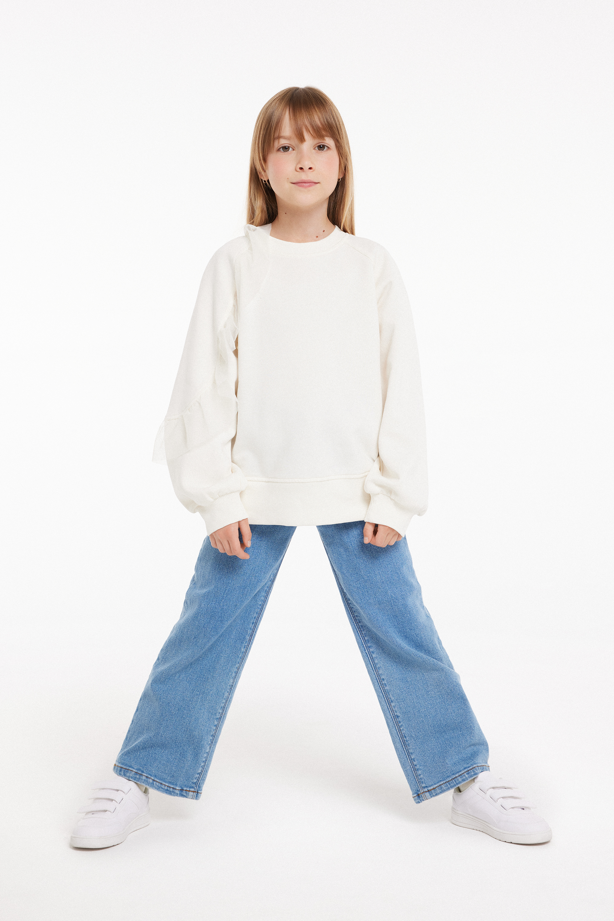 Langarm-Sweatshirt für Mädchen mit Volant und Tüll