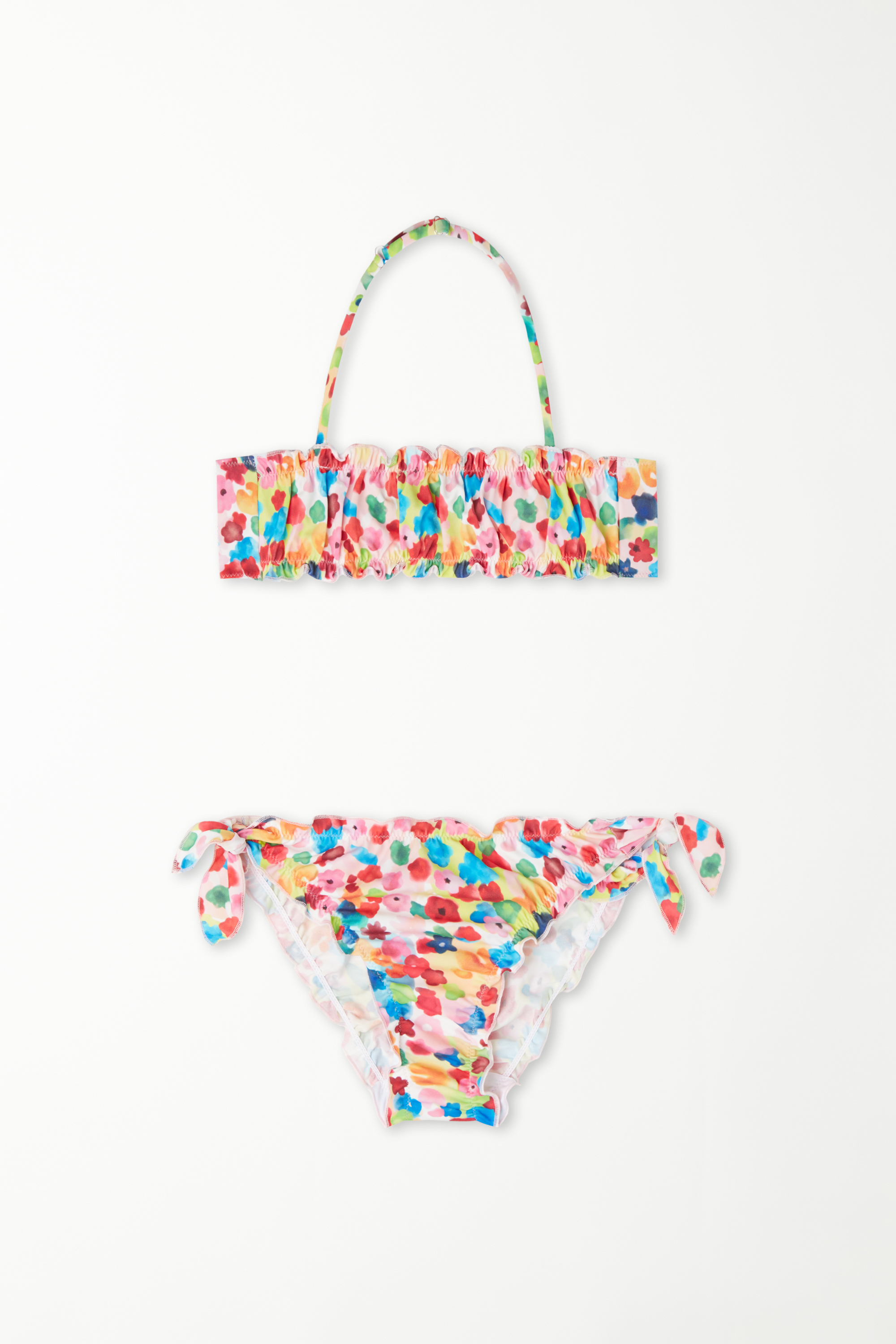 Girls’ Watercolor Flowers Bandeau Bikini Top and Tie Bottoms