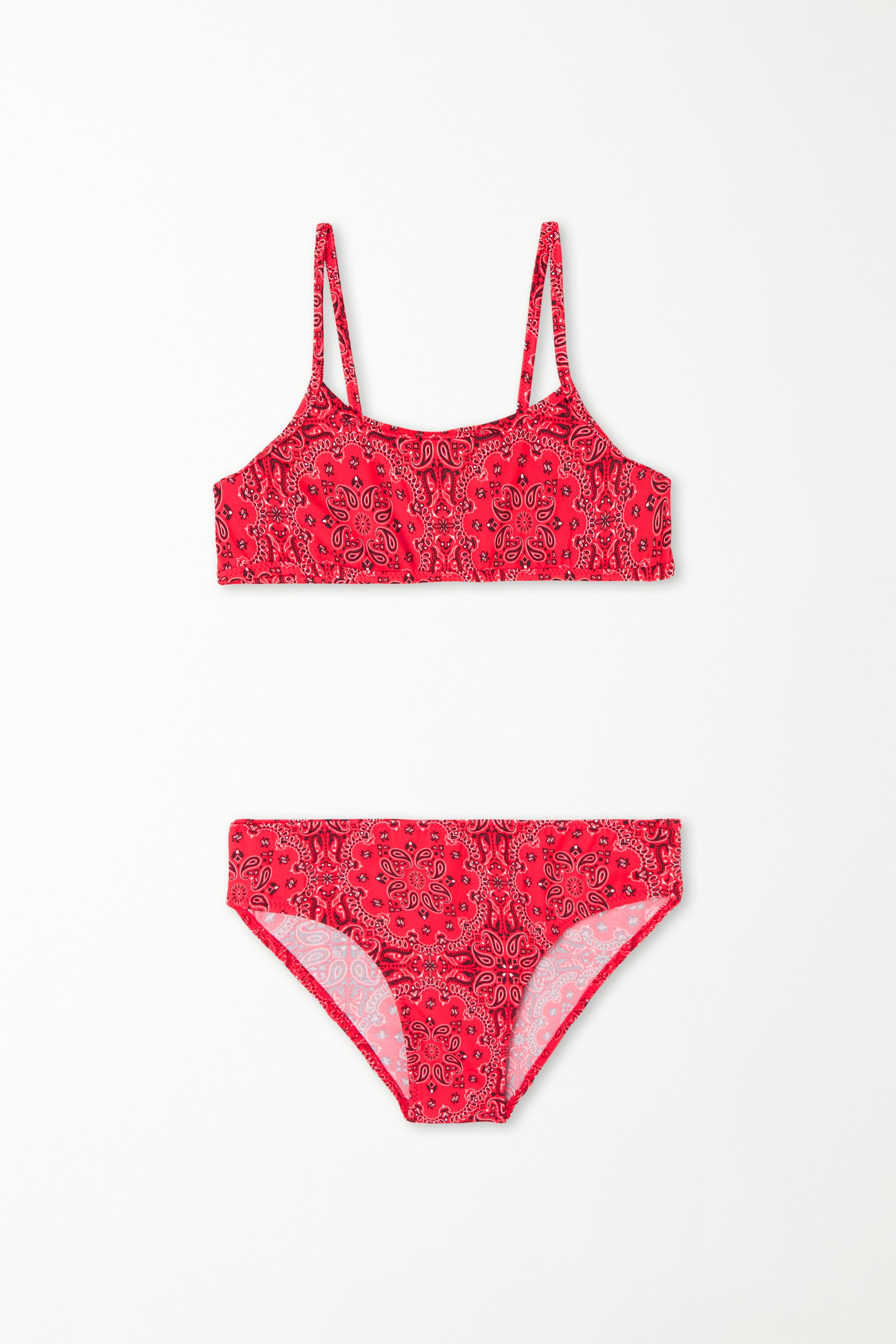 Sutien Bikini Bustieră cu Slip Imprimeu Bandană Roșu Fete