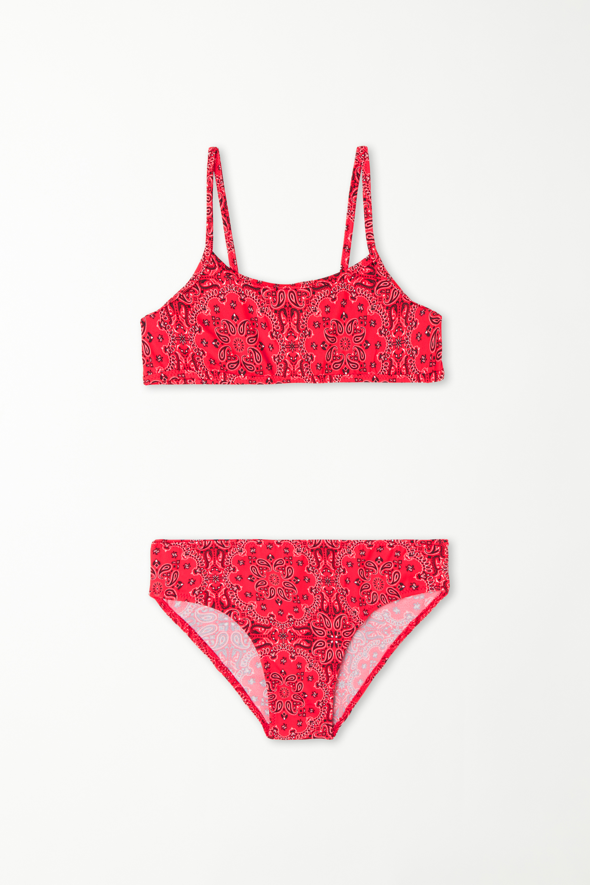 Haut de Maillot Brassière avec Bas de Maillot Imprimé Bandana Rouge Fille