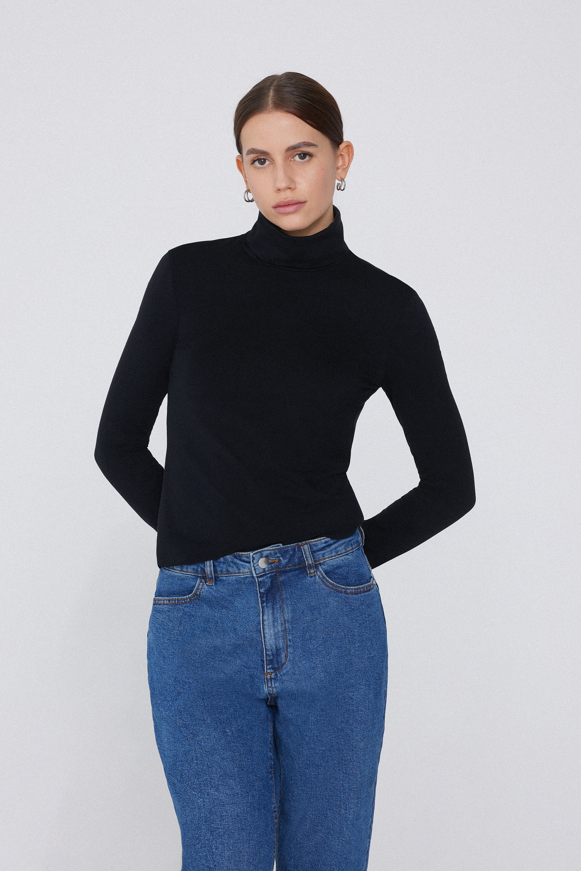 Cotton and Thermal Modal Polo Neck Top