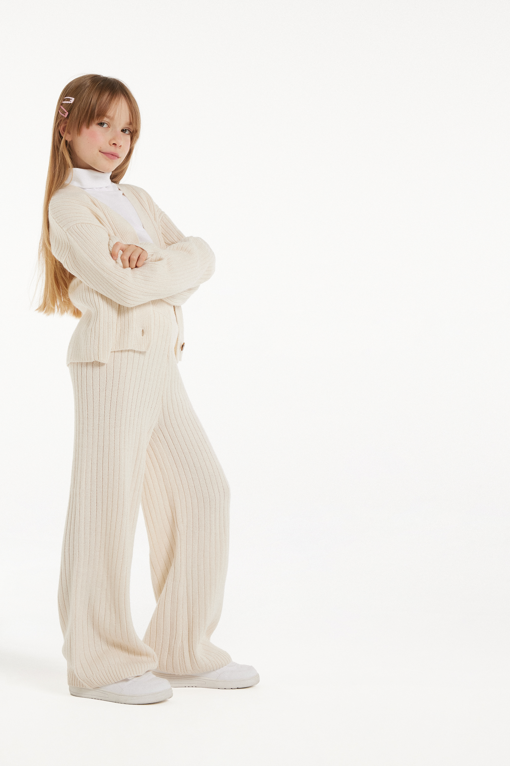 Girls’ Heavy Ribbed Palazzo Trousers
