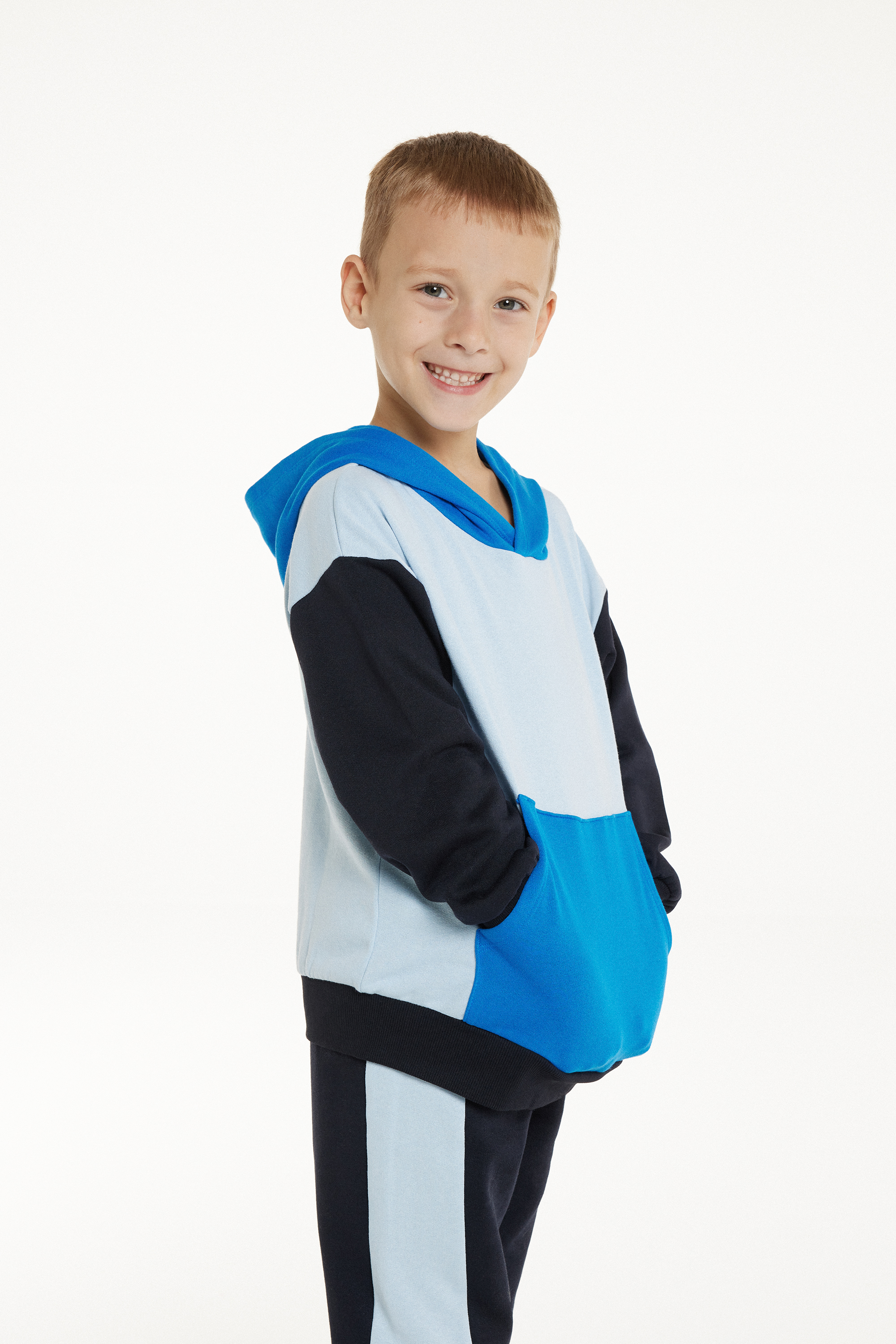 Langarm-Sweatshirt für Jungen mit Colorblock-Kapuze