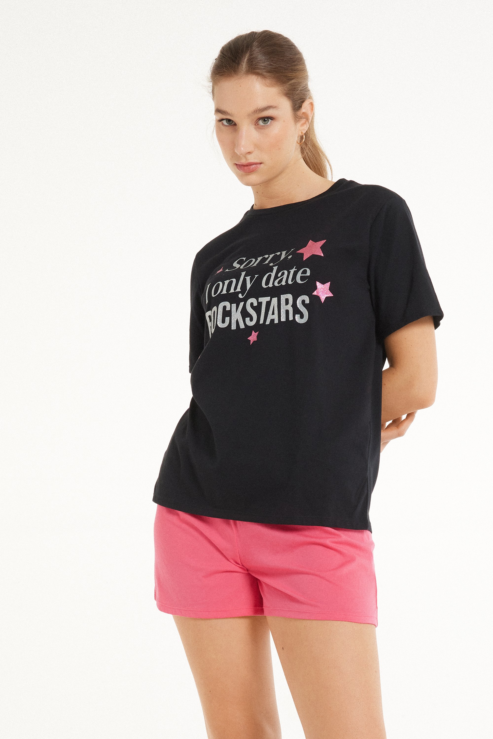Short Cotton Pyjamas with "Rockstars" Print