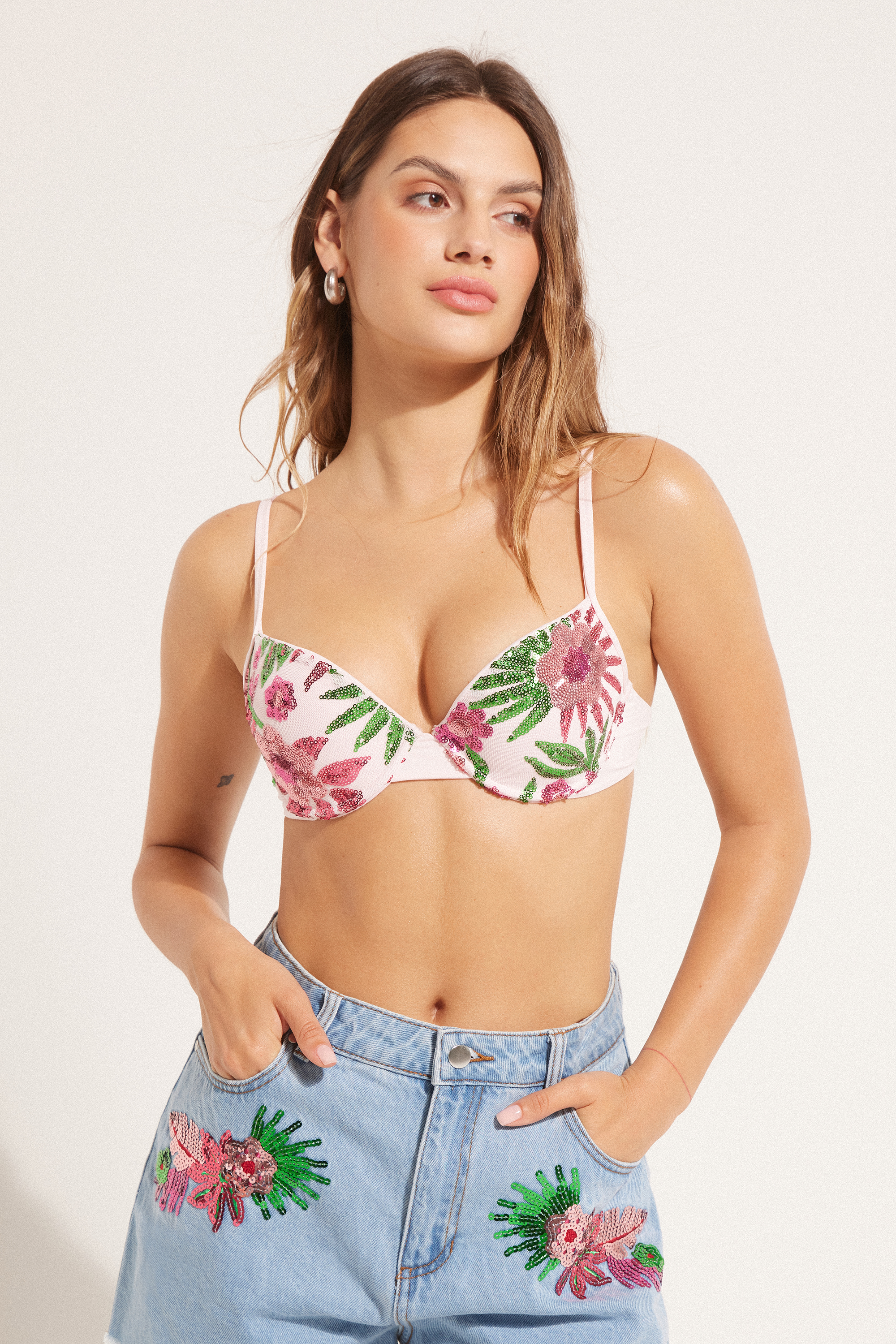 Flower Paradise Push-Up Padded Bikini Top