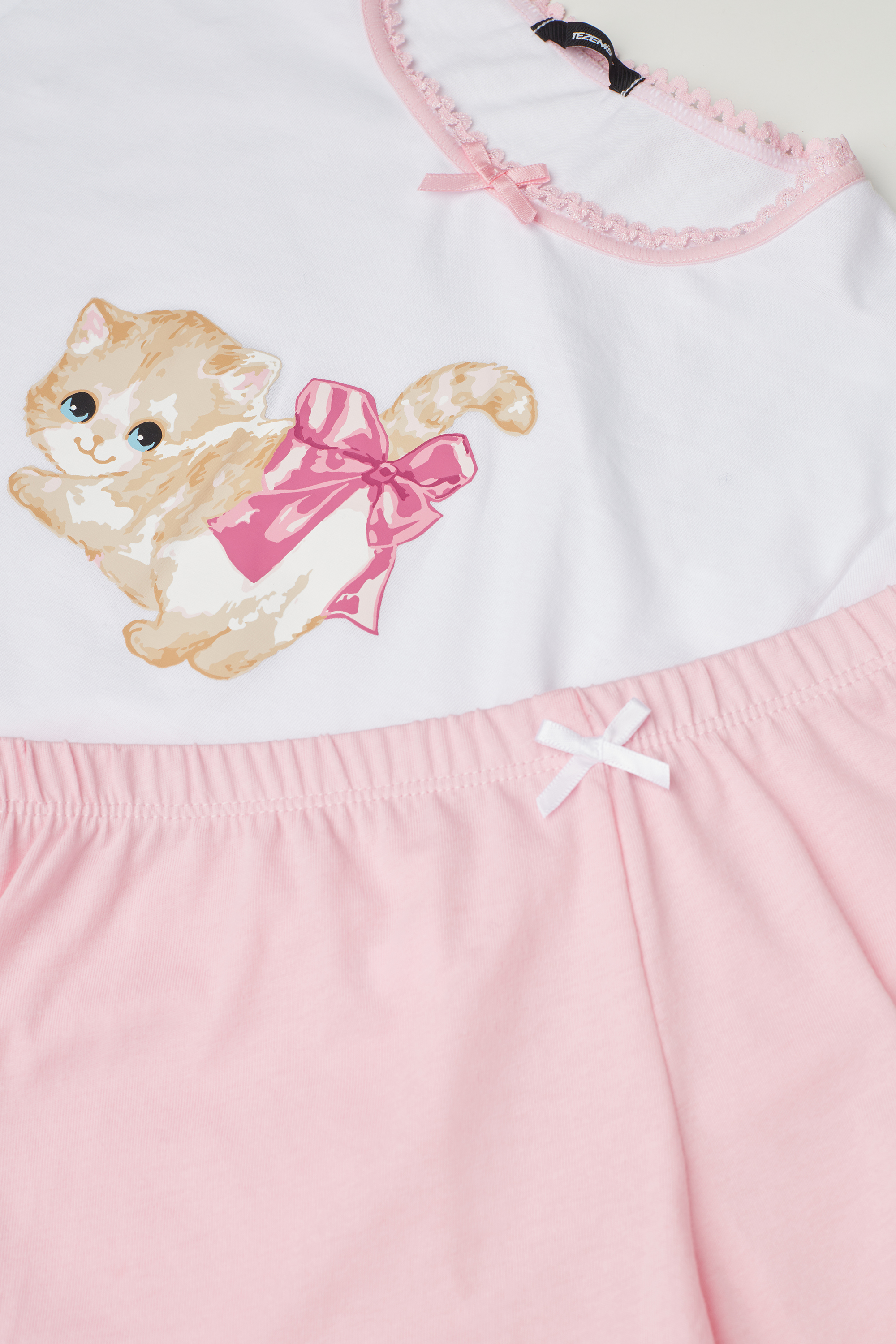 Girls’ Short Cotton Cat Print Pyjamas