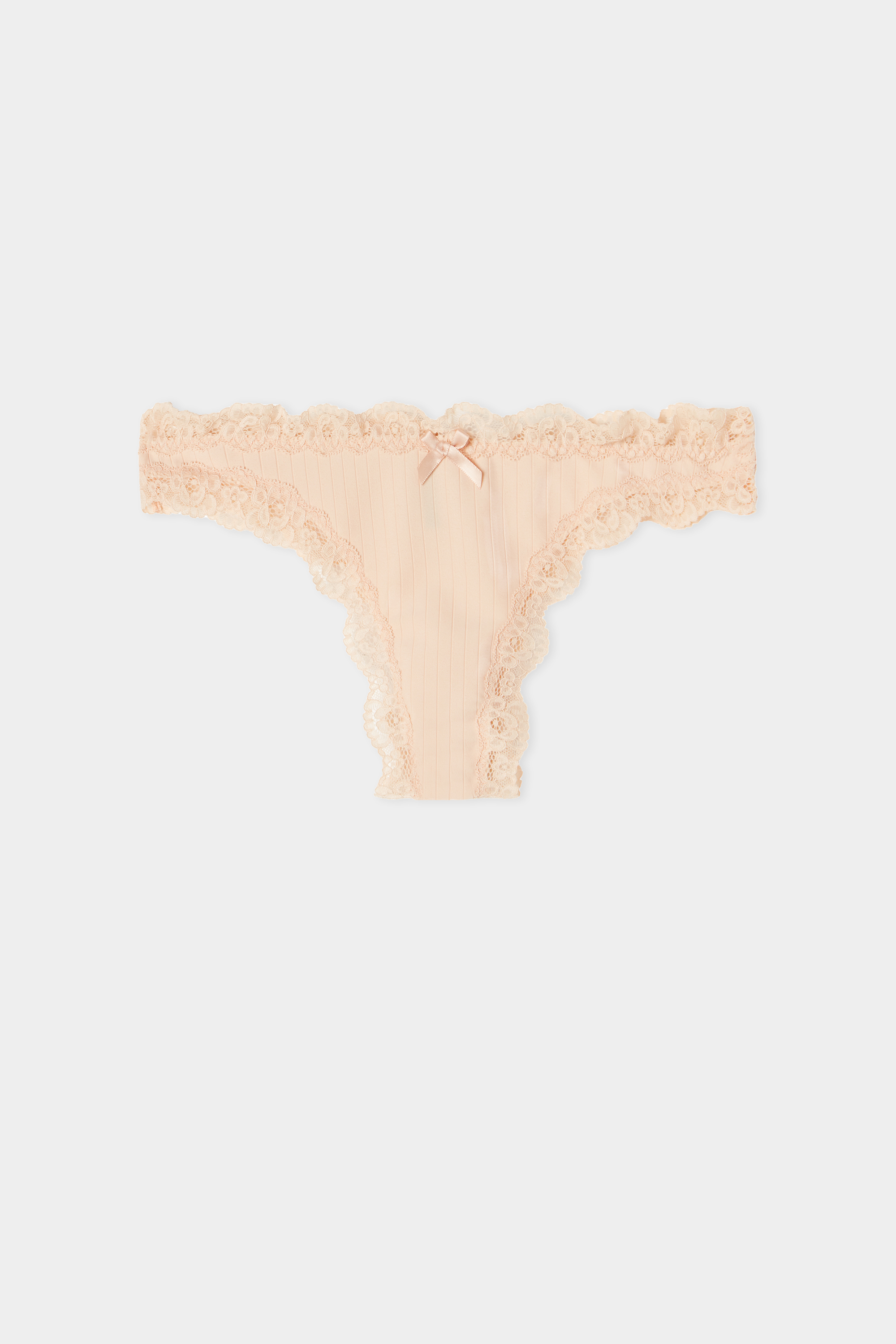 Ribbed Brazilian Panties with Lace Trim