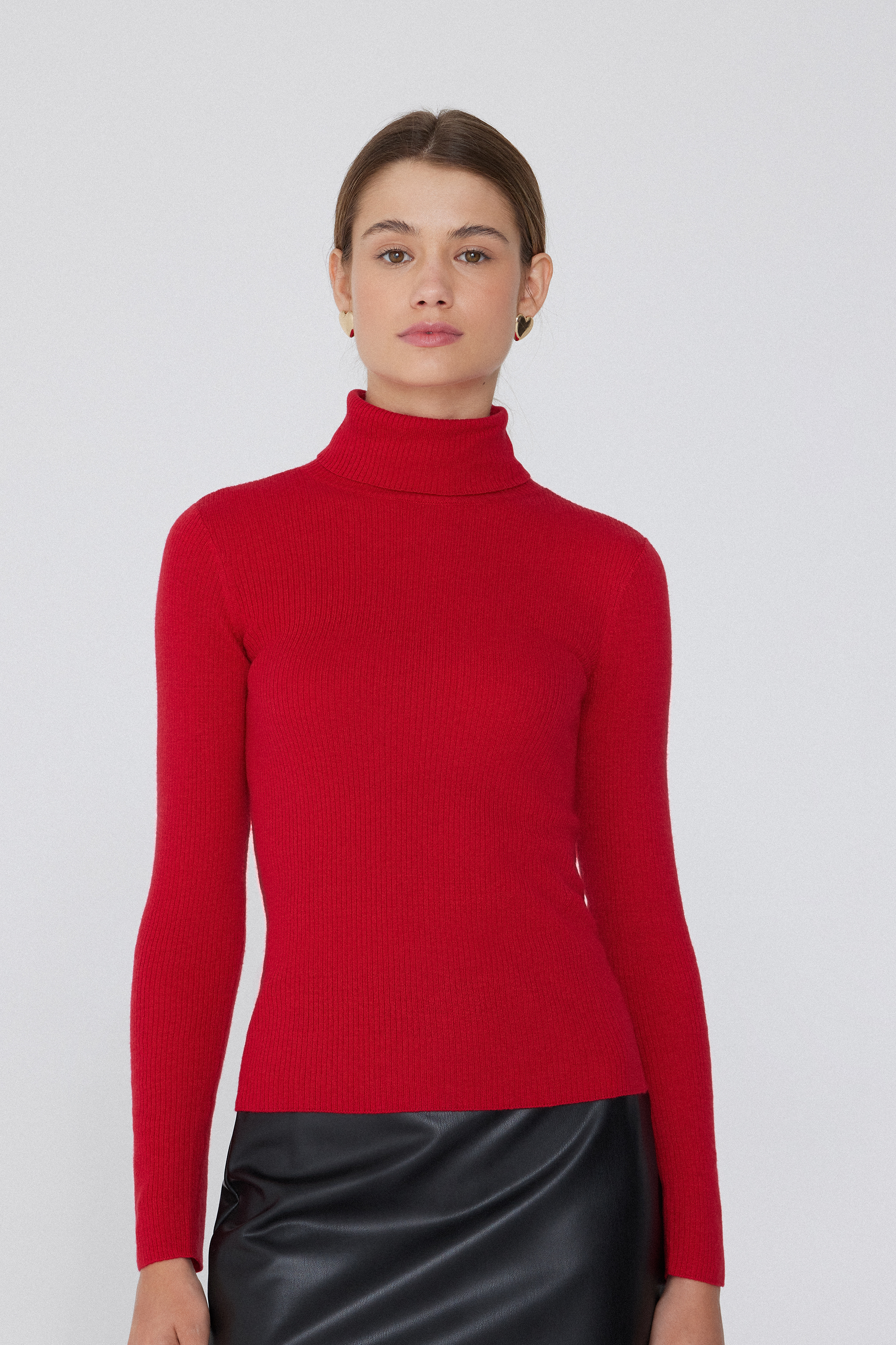 Long Sleeve Ribbed Polo Neck Heavy Knitwear with Wool
