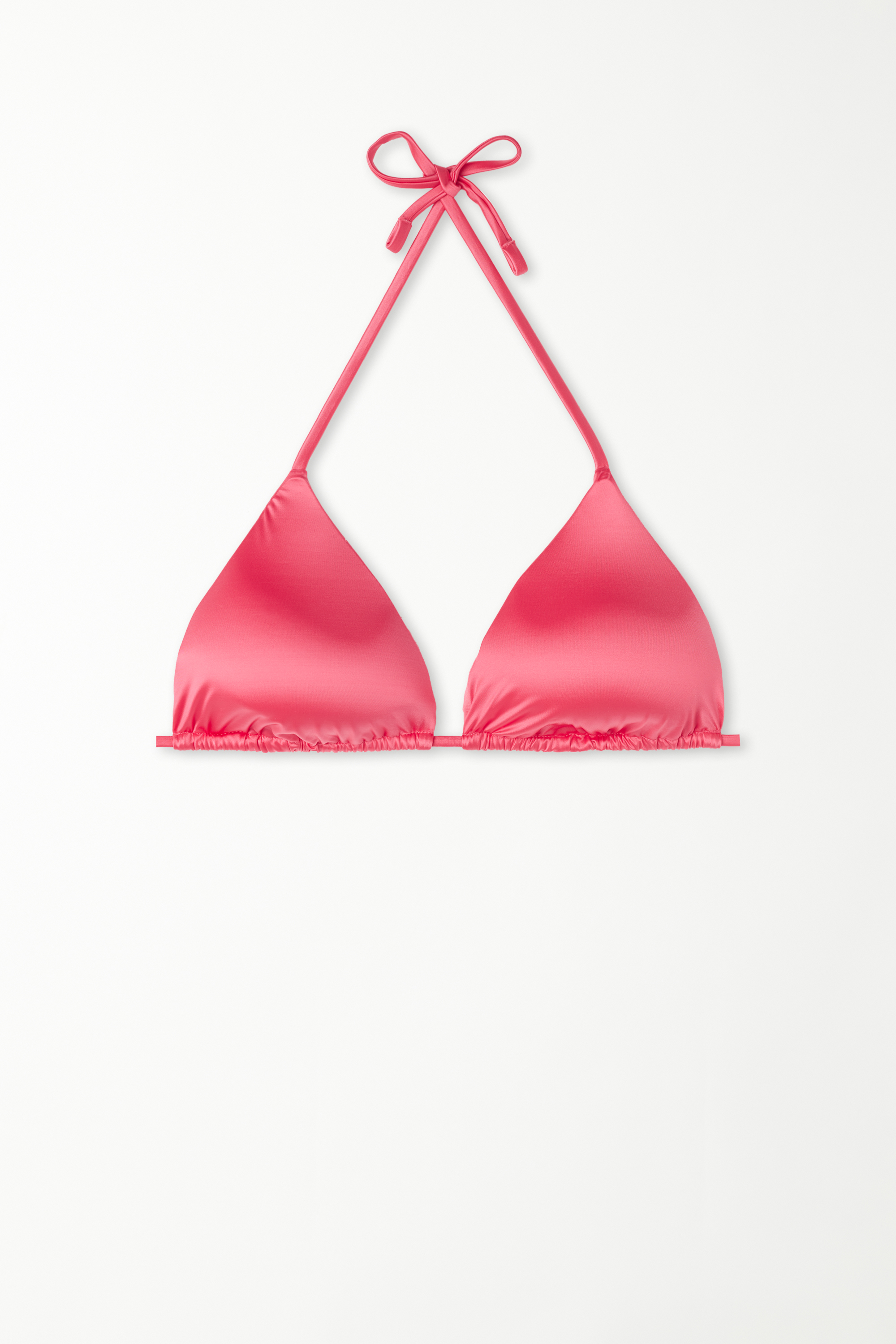 Shiny Summer Pink Triangle Bikini Top with Removable Cups