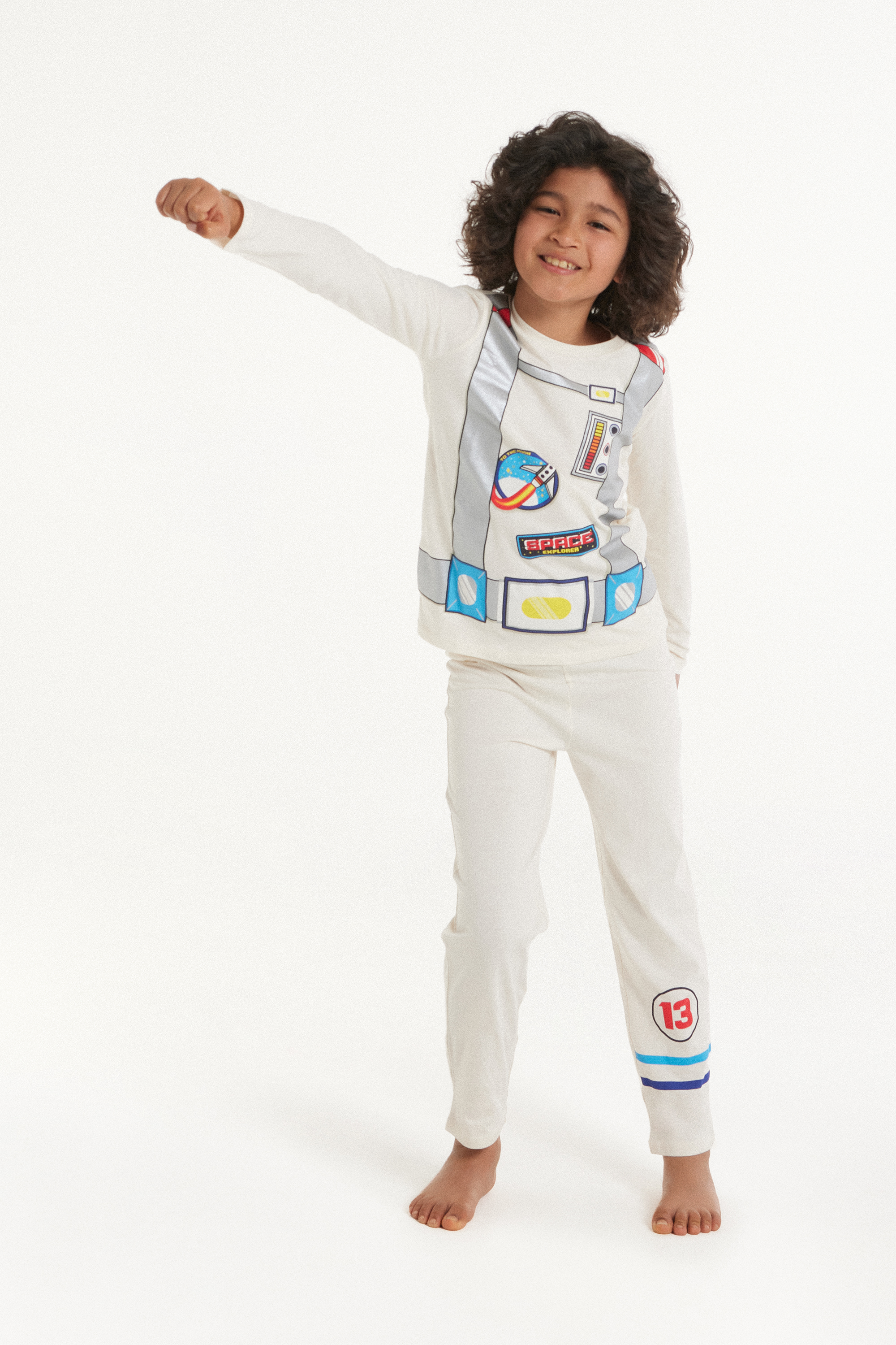 Kids’ Long Cotton Pyjamas with Astronaut Print