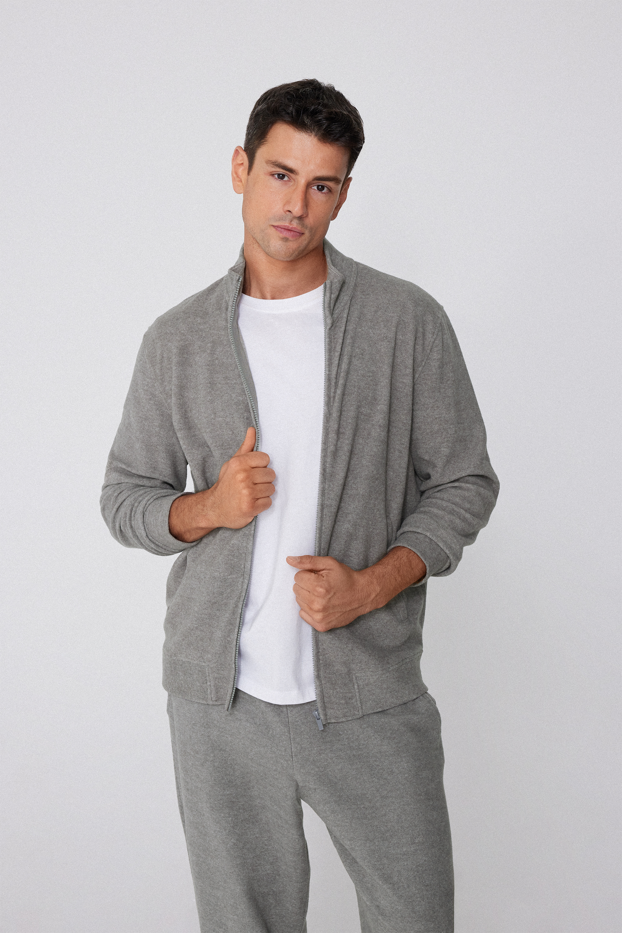 Felpa Rovesciata con Zip e Tasche