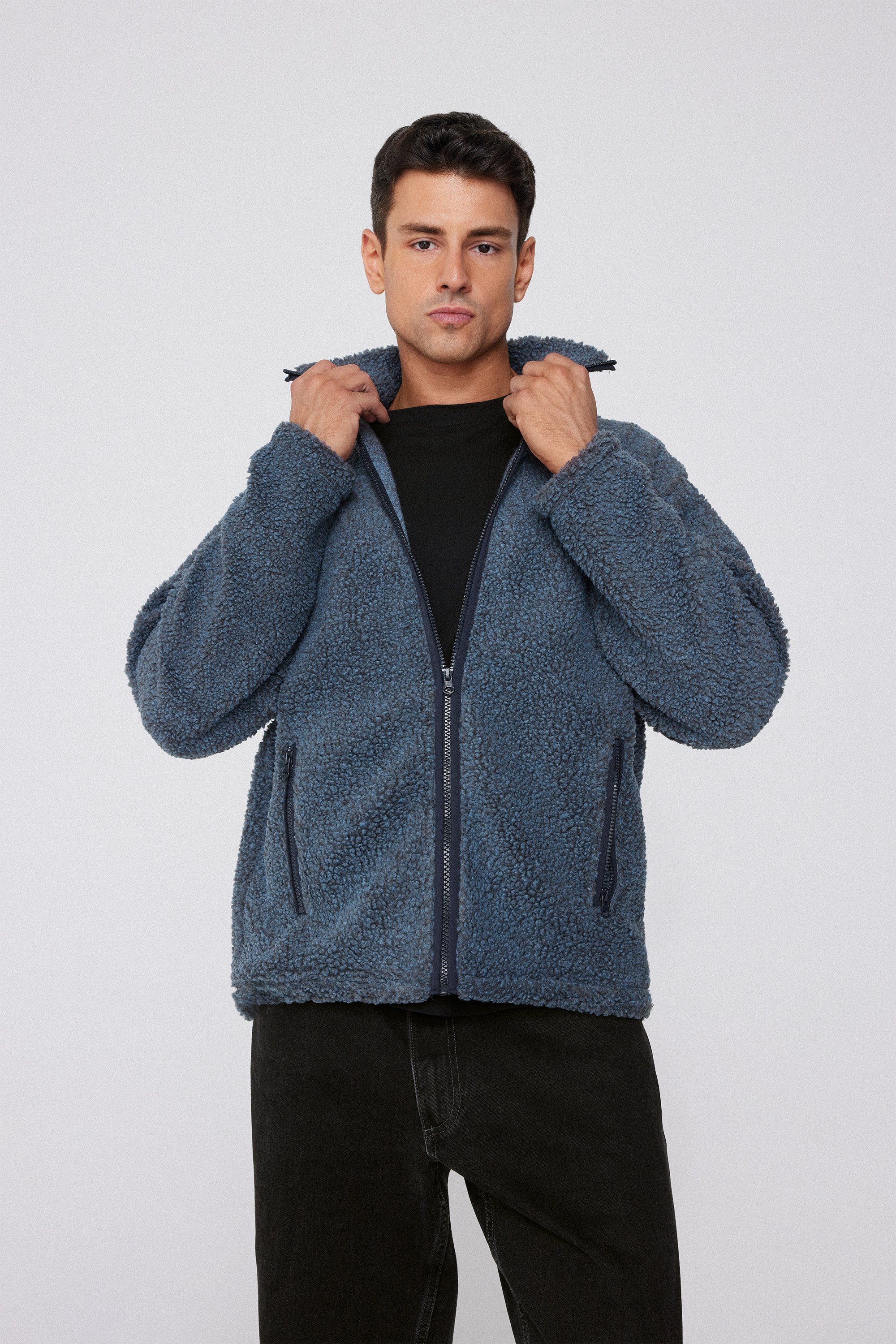 Giacca in Pile con Zip e Tasche Teddy