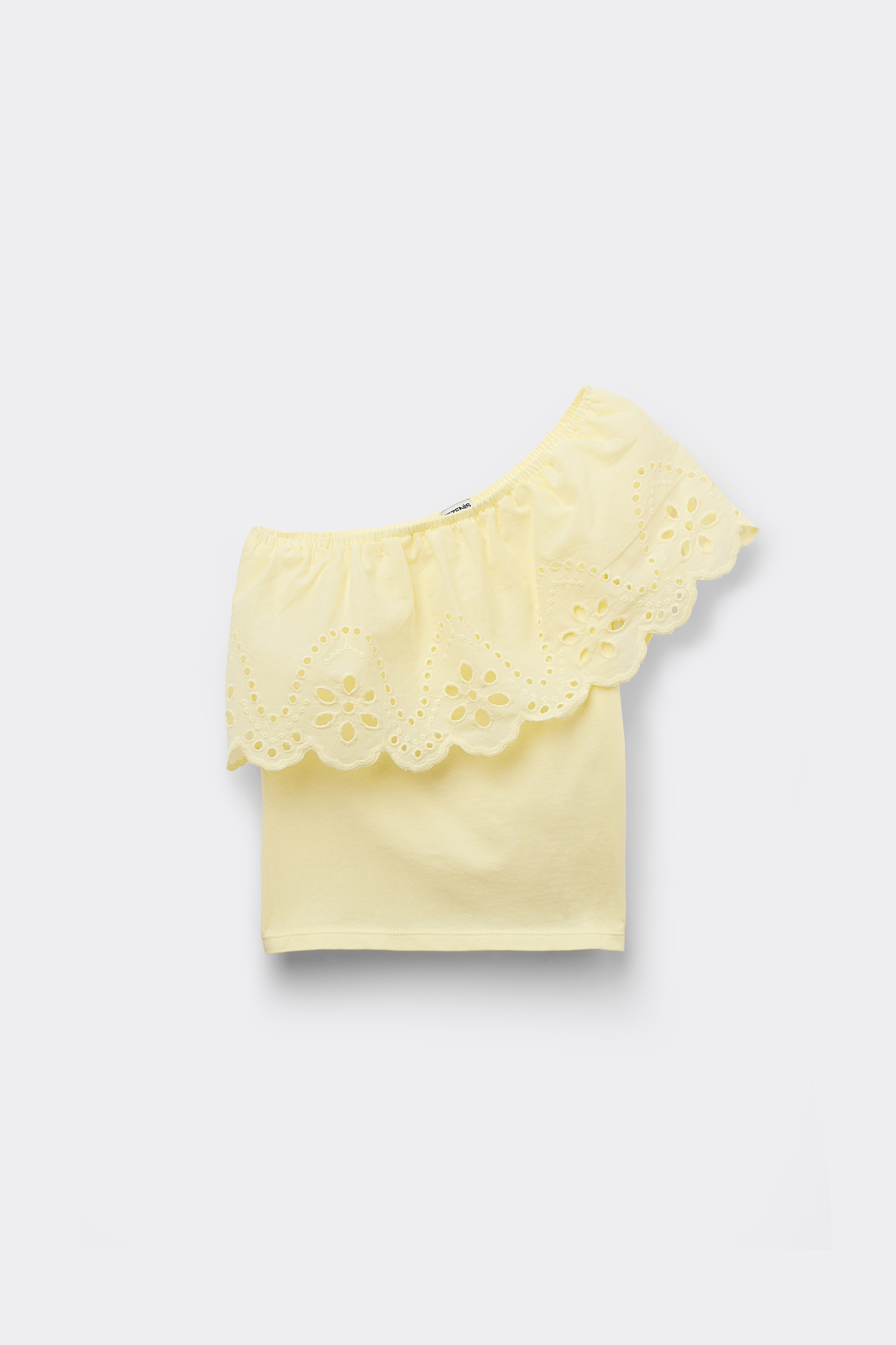 Débardeur Asymétrique en Coton à Volants en Broderie Anglaise