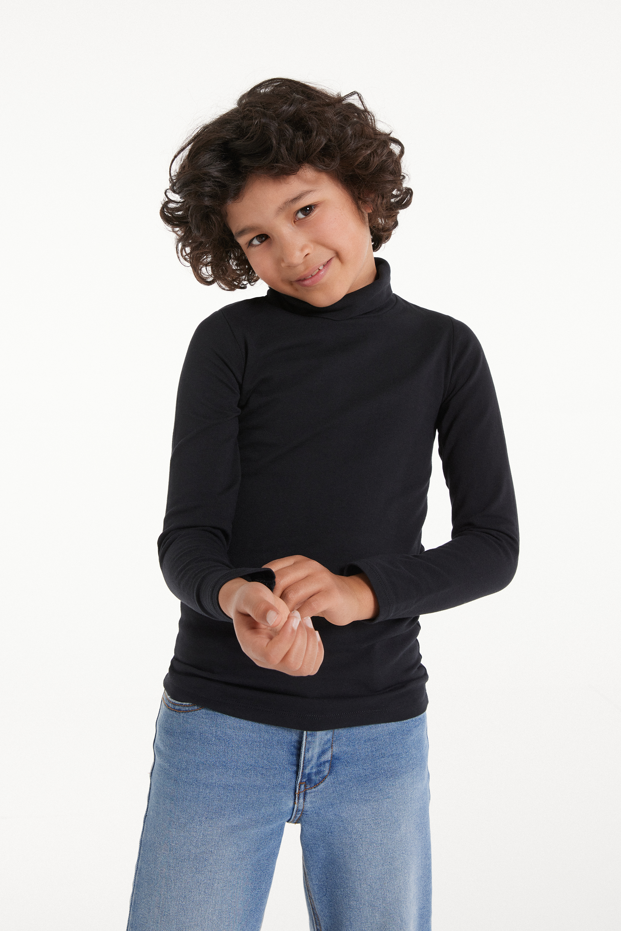 Pull Manches Longues Col Montant Coton Thermique Enfant Unisexe