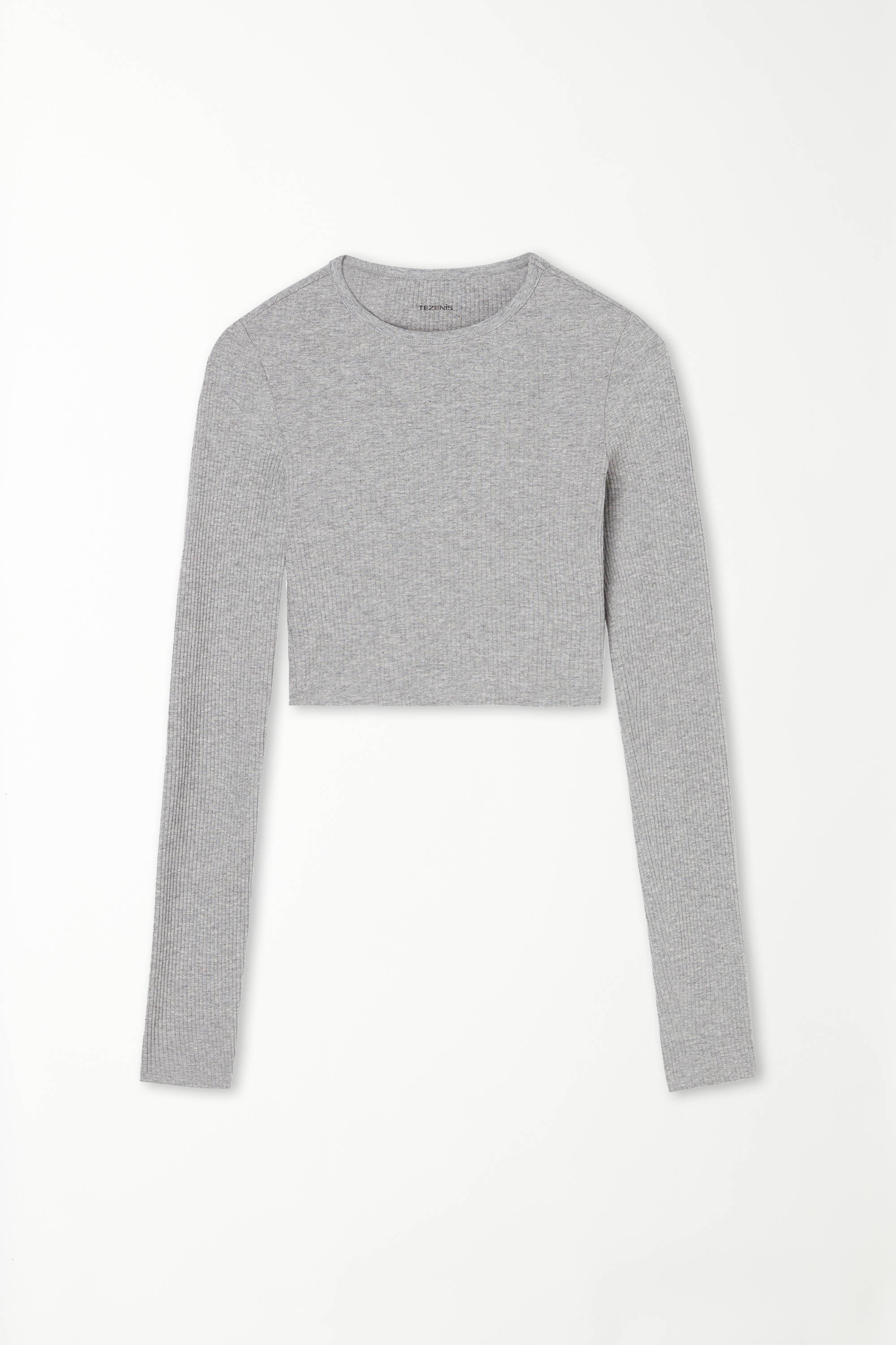 Ribbed Long-Sleeved Crew-Neck Crop Top