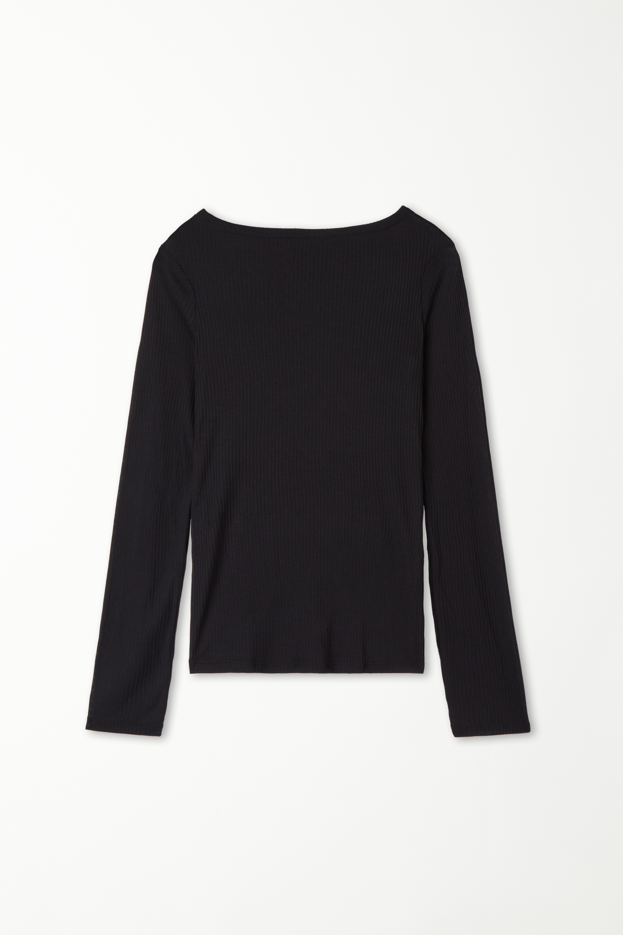 Ultralight Ribbed Viscose Top with Boat Neck and Long Sleeves