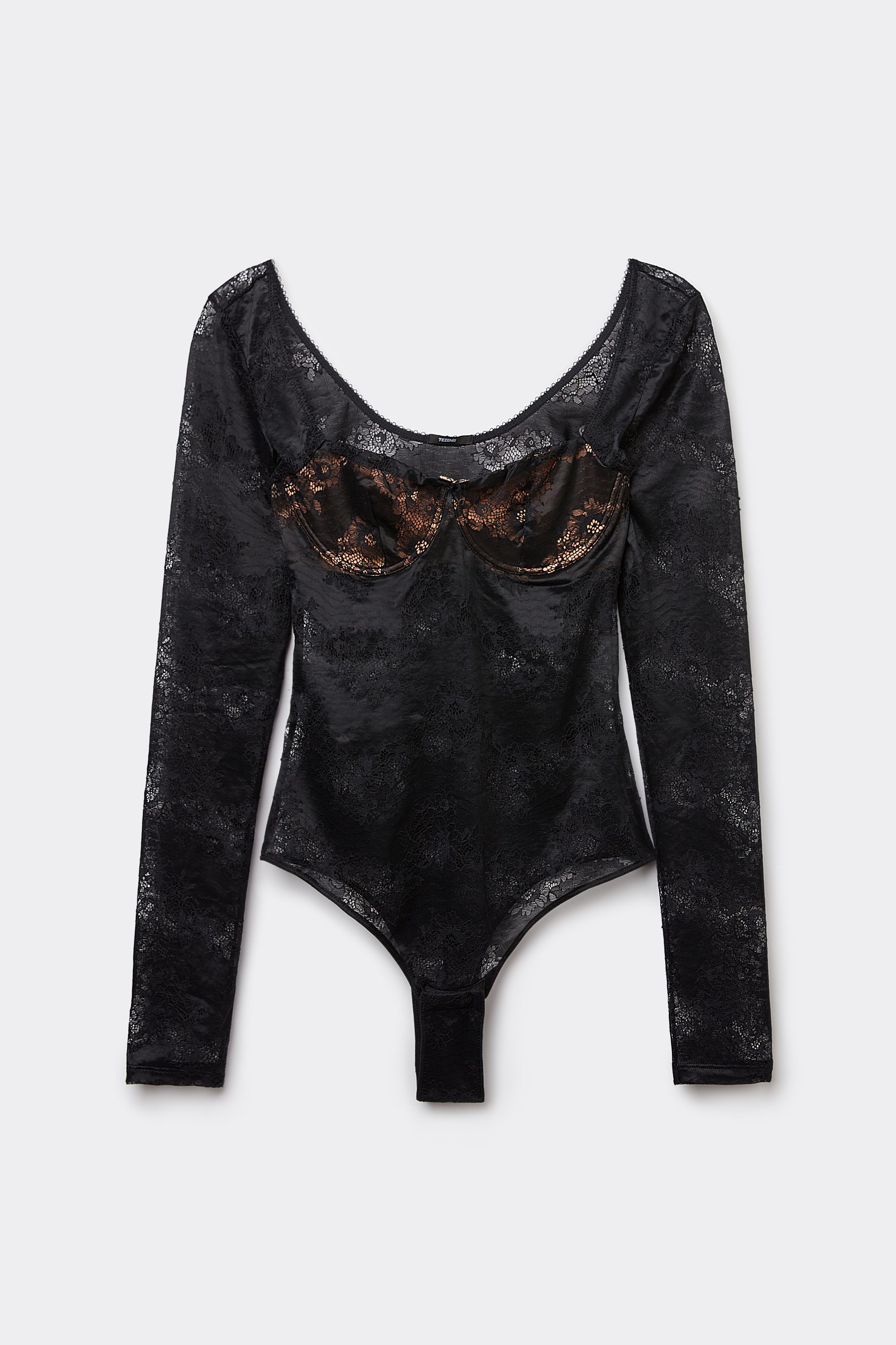 Noir Opulence Long-Sleeved Balconette Bodysuit.
