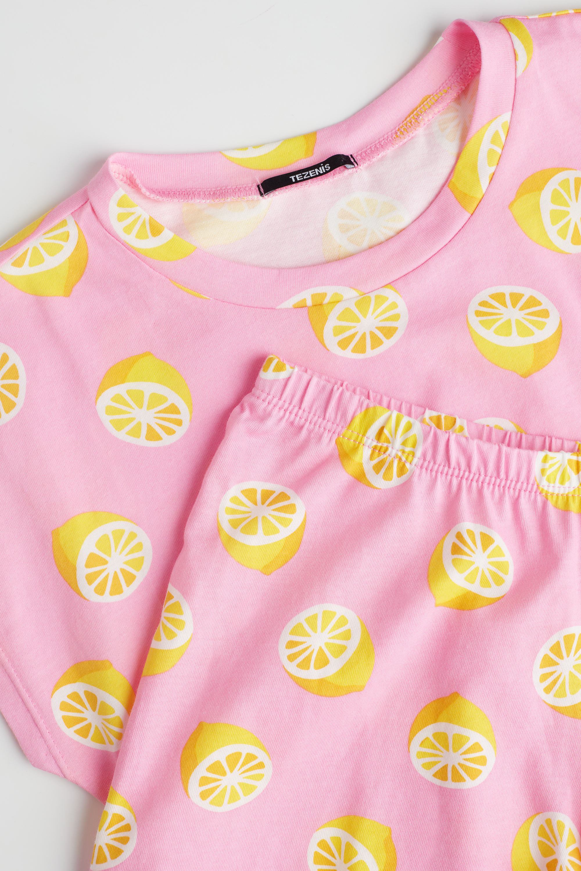 Pijama Corto de Niña de Algodón con Estampado de Limones