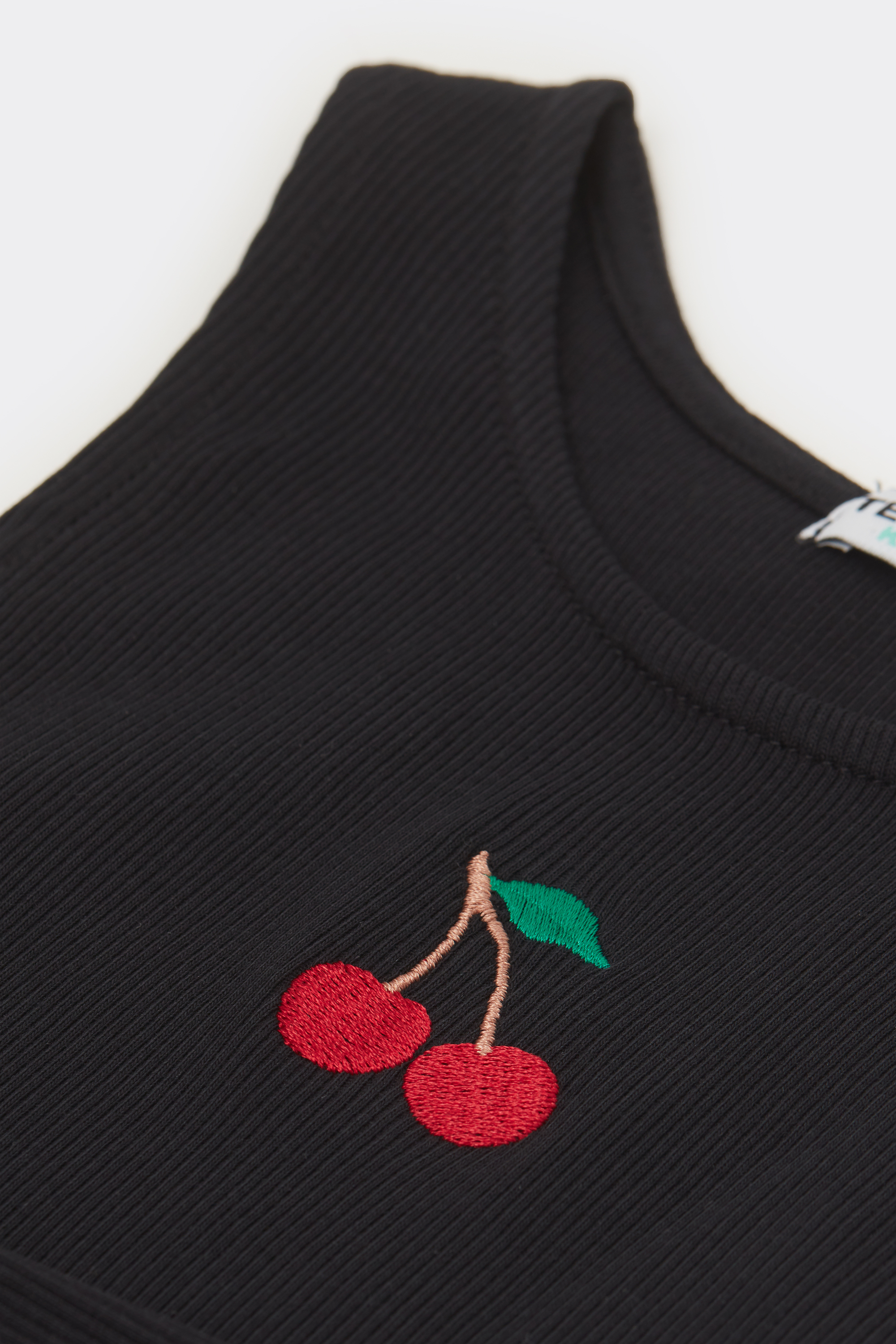 Canotta Bimba Spalla Larga Cotone Costine Ricamo