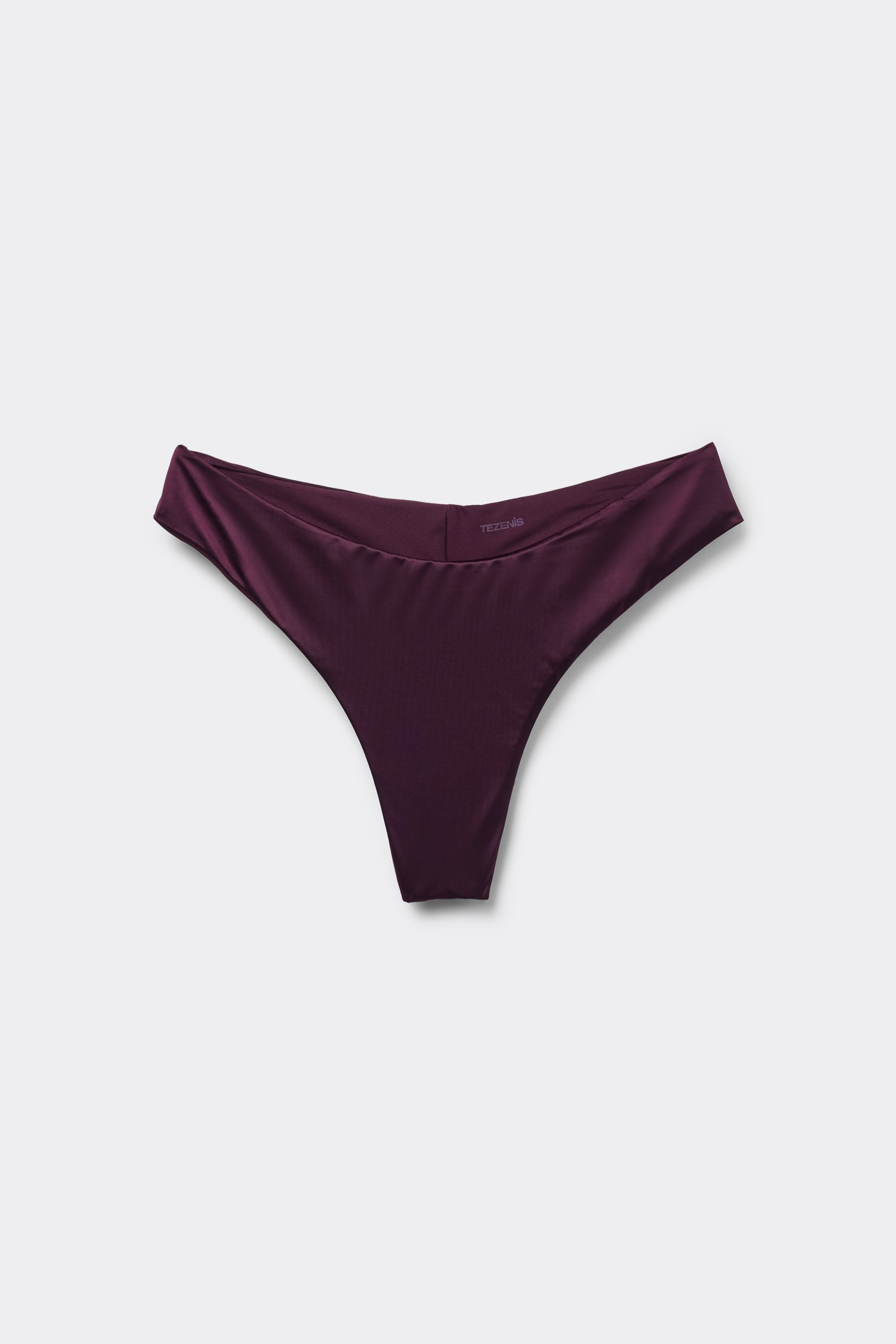 Bordeaux Shiny Glam Rounded High-Cut Brazilian Bikini Bottoms