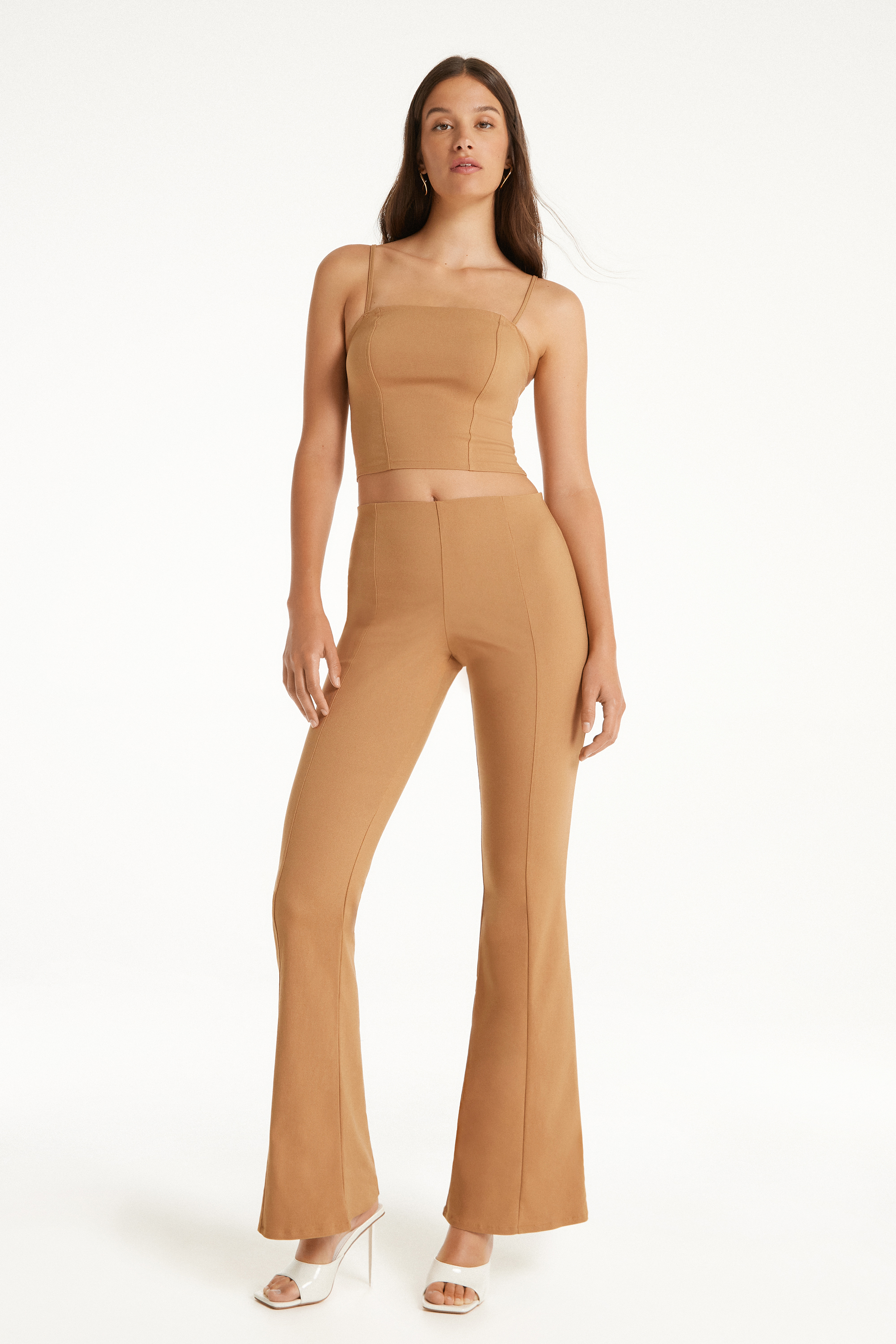 Flared Trousers in Stretch Canvas