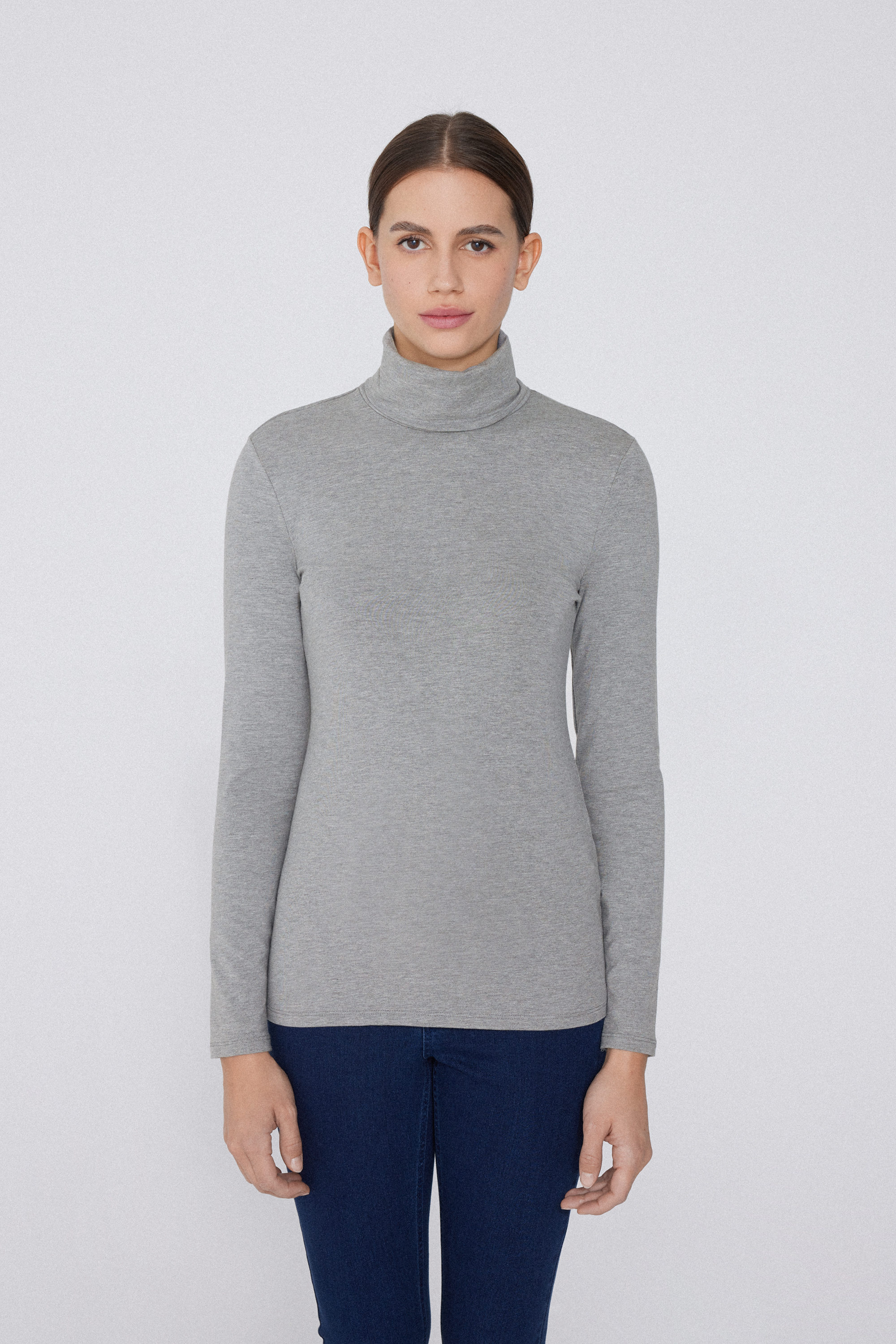 Cotton and Thermal Modal Polo Neck Top - Long-Sleeved Tops - Women