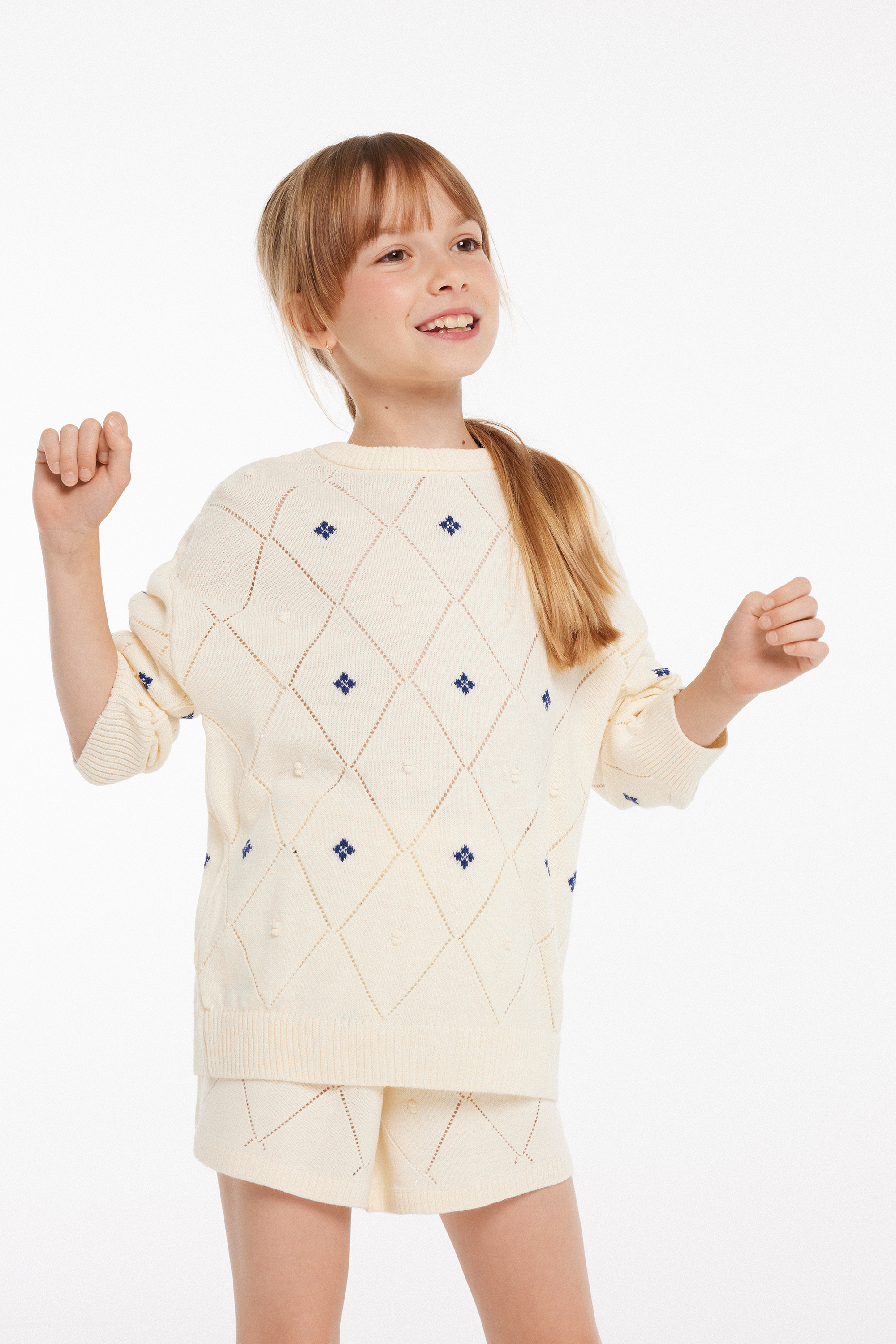 Girls’ Long-Sleeved Diamond Openwork Jersey