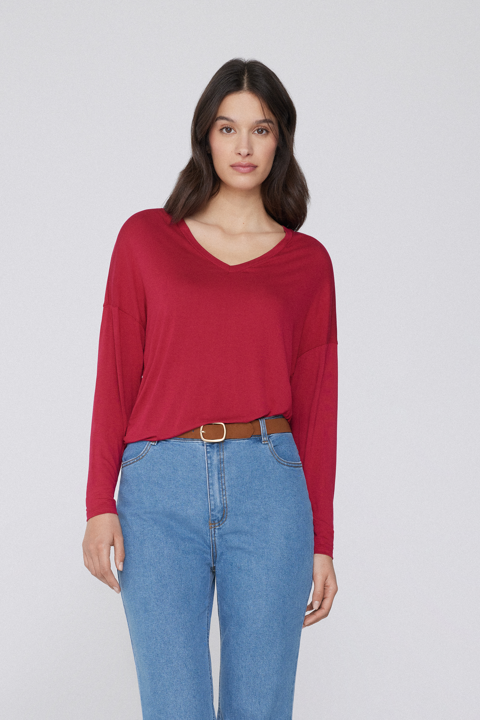 Long-Sleeved Oversized Viscose V-Neck Sweater
