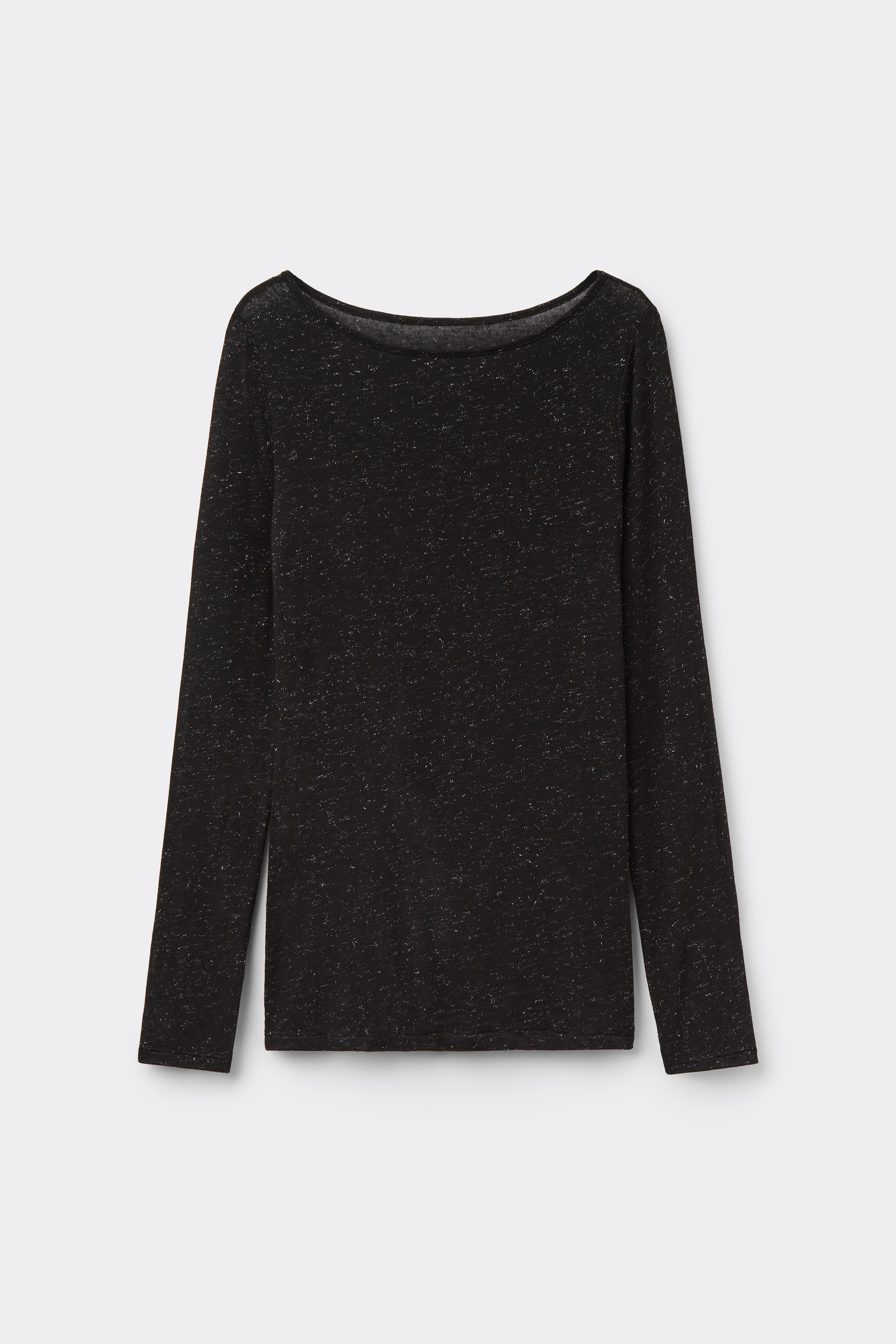 Long-Sleeve Boat Neck Sweater in Merino Wool Lamé and Viscose Blend