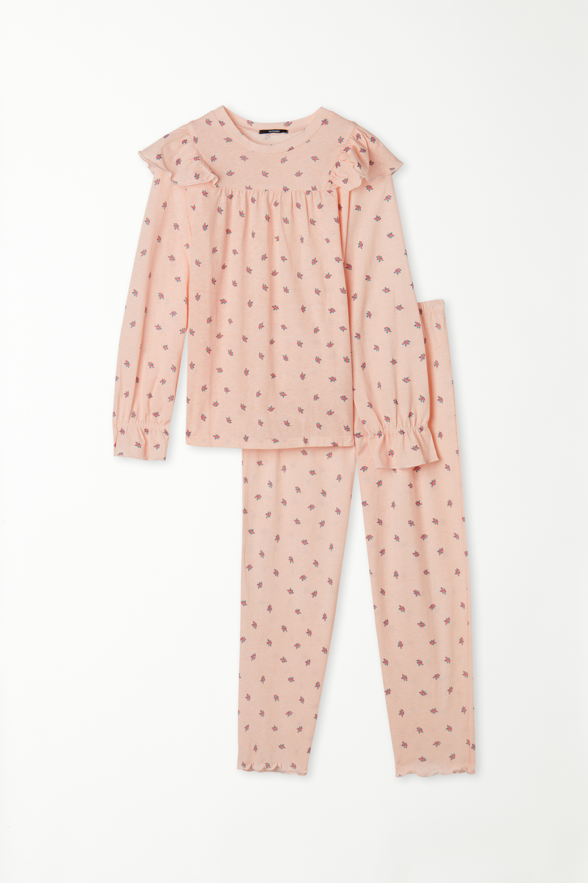 Pijama Comprido Menina em Algodão com Folho