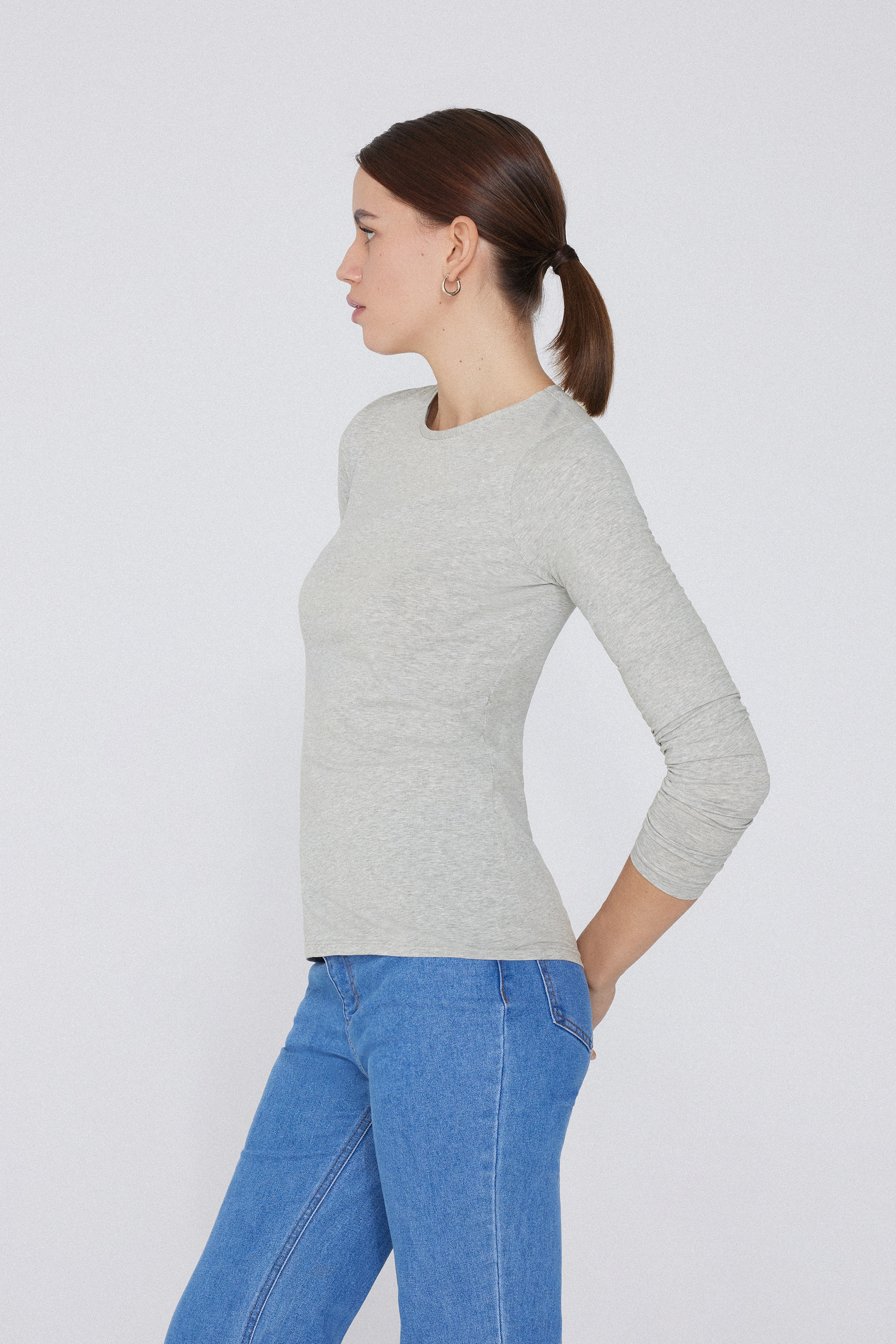 Long-Sleeve Crew-Neck Stretch-Cotton Top