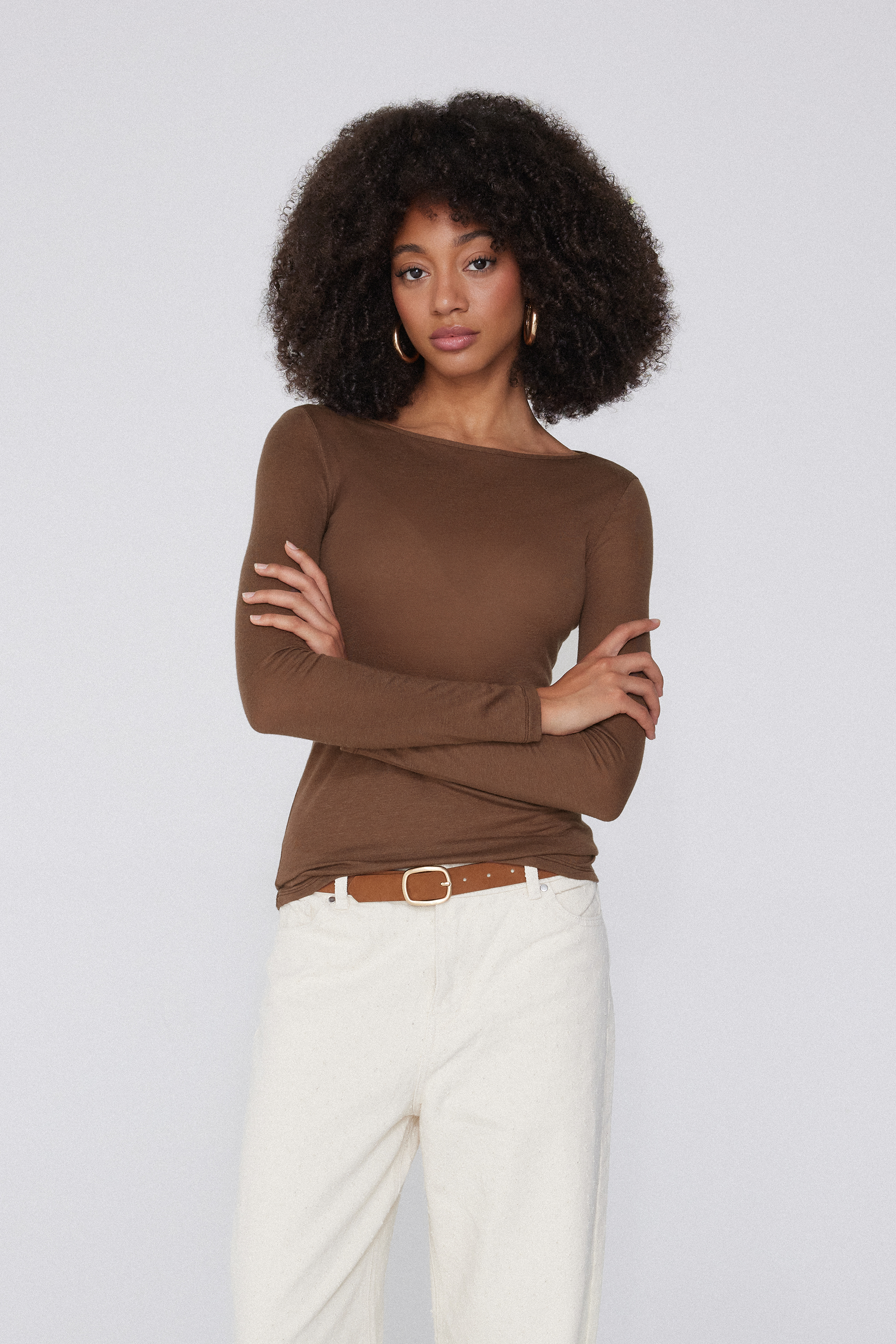 Viscose and Merino Wool Long-Sleeved Boat Neck Top