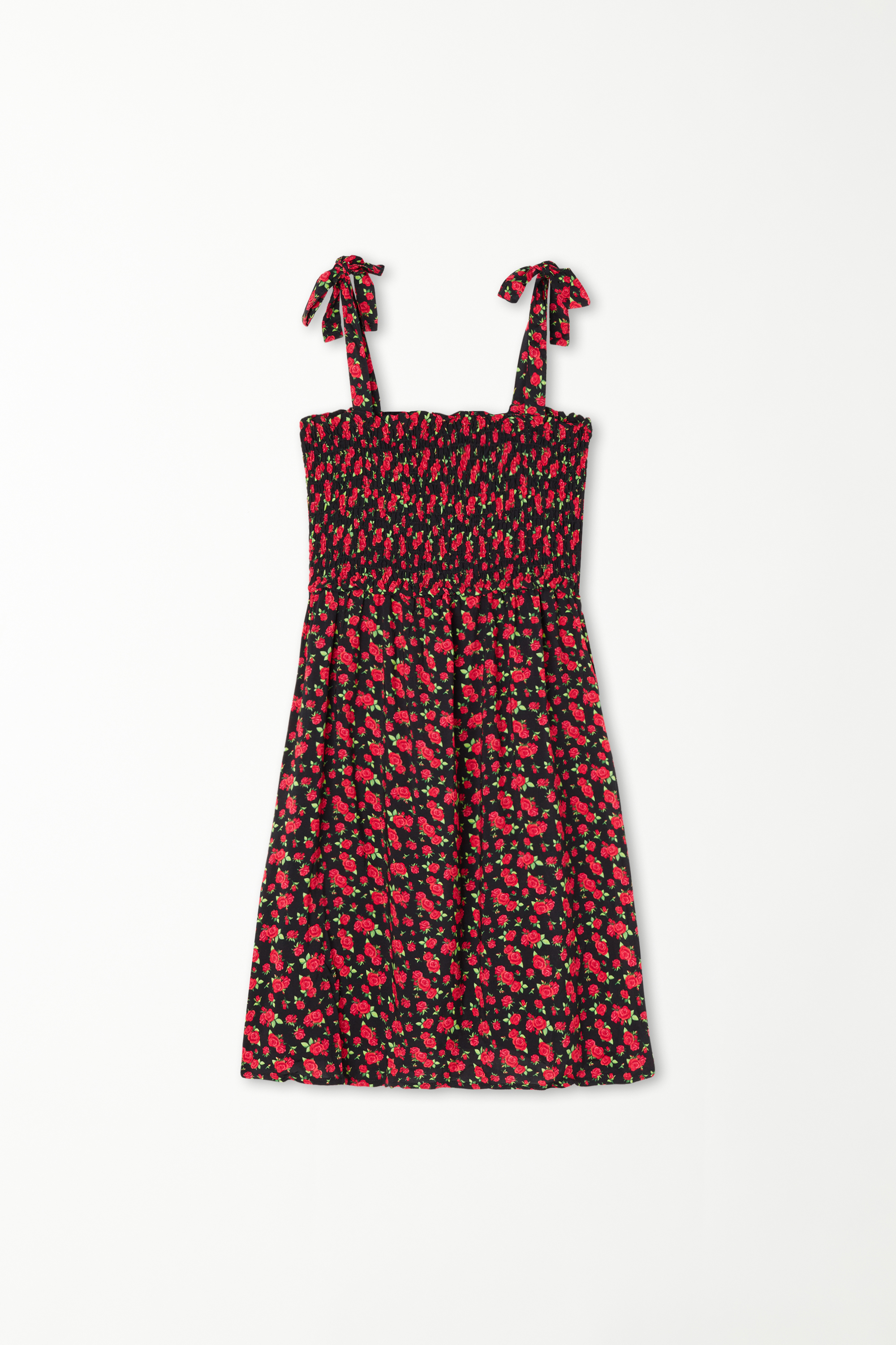 Короткое Платье из Вискозной Ткани с Вафельными Сборками