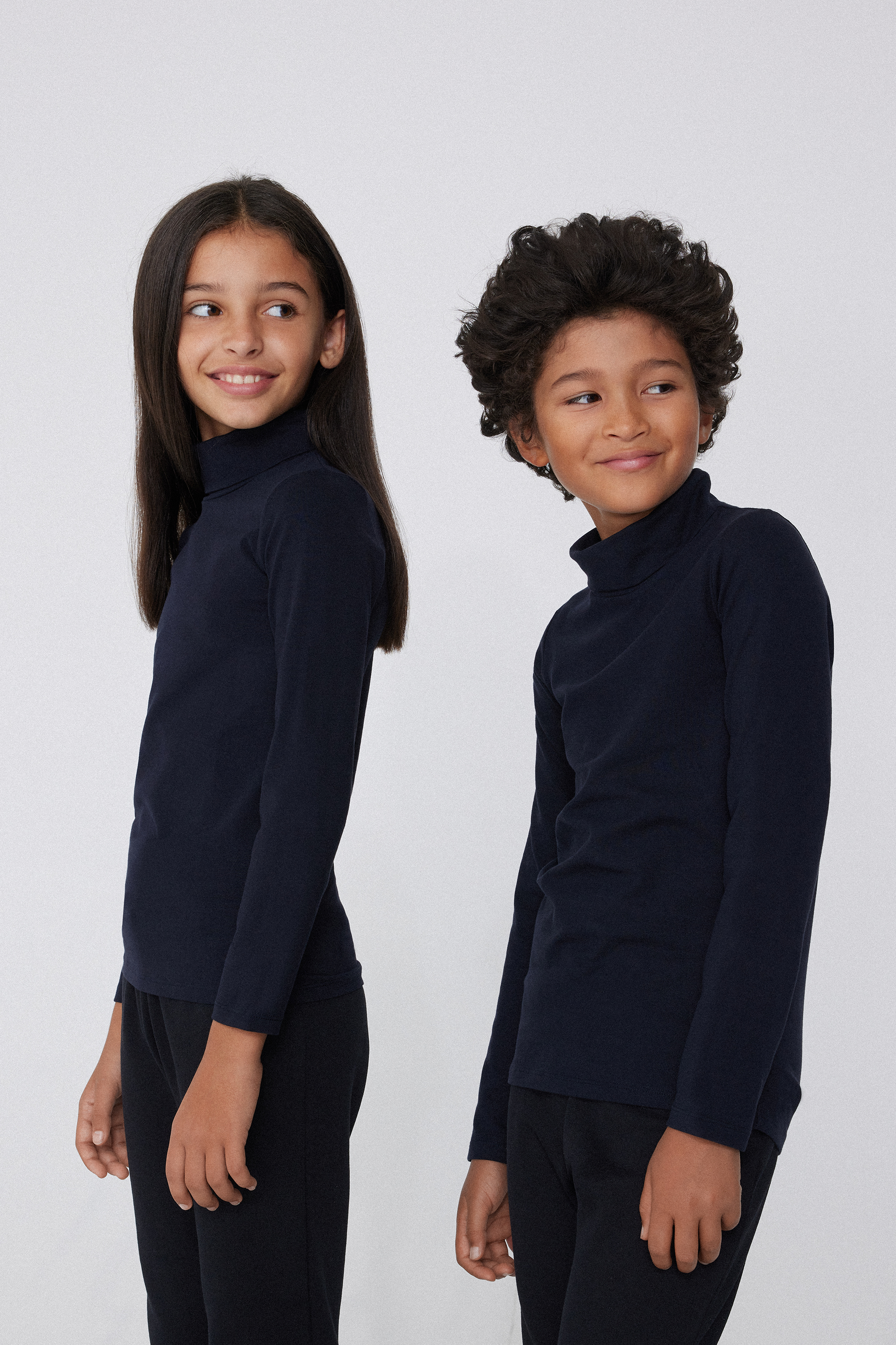 Pull Manches Longues Col Montant Coton Thermique Enfant Unisexe