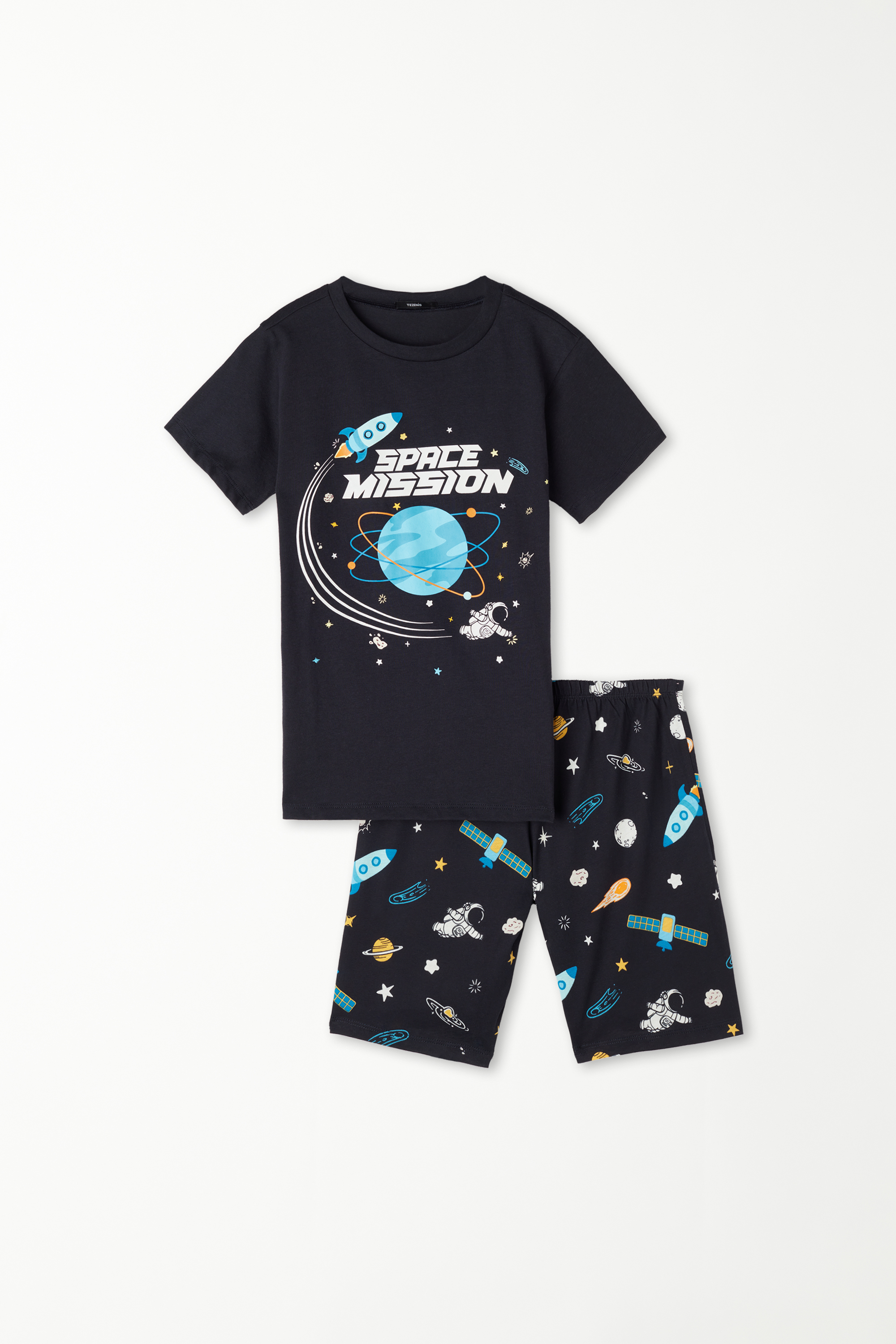 Chlapčenské Krátke Bavlnené Pyžamo s Potlačou Space