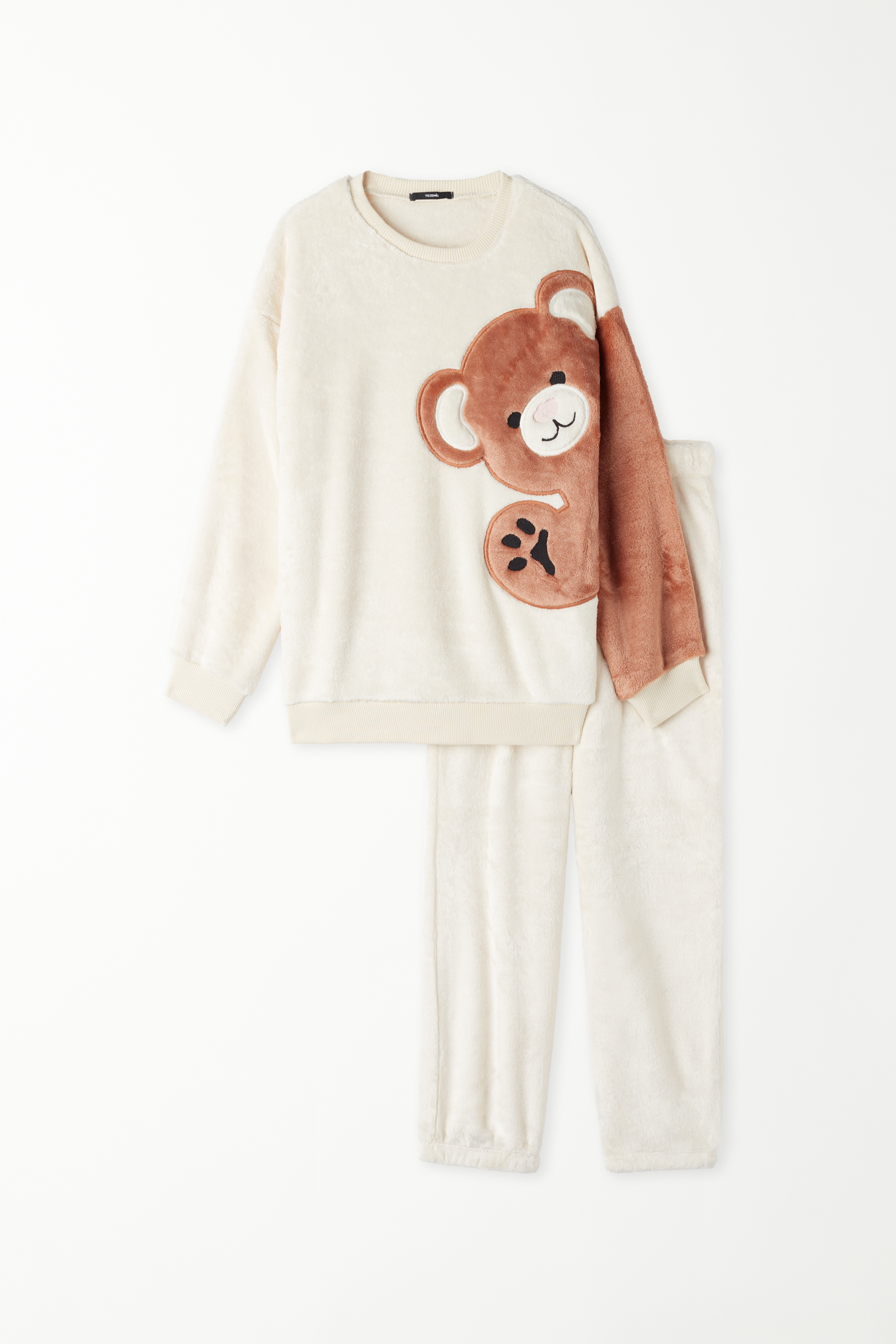 Pijama Largo de Forro Polar con Estampado de Oso