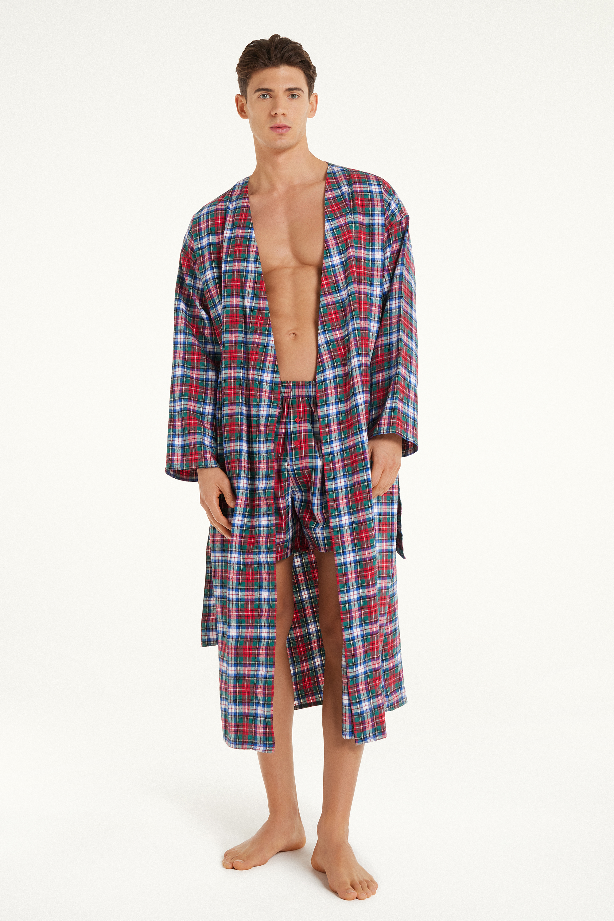 Robe de Chambre Longue en Flanelle Imprimé à Carreaux Homme