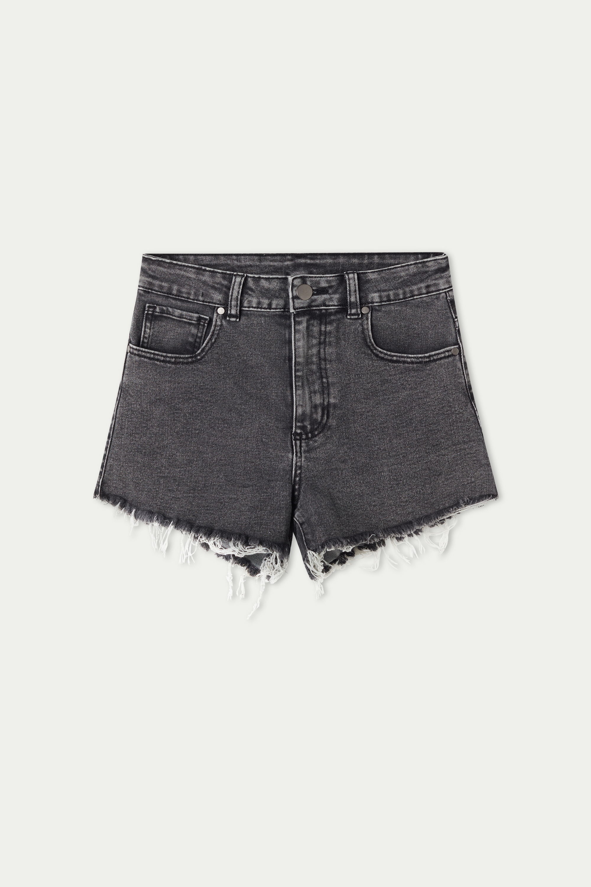 High Rise Frayed Denim Shorts