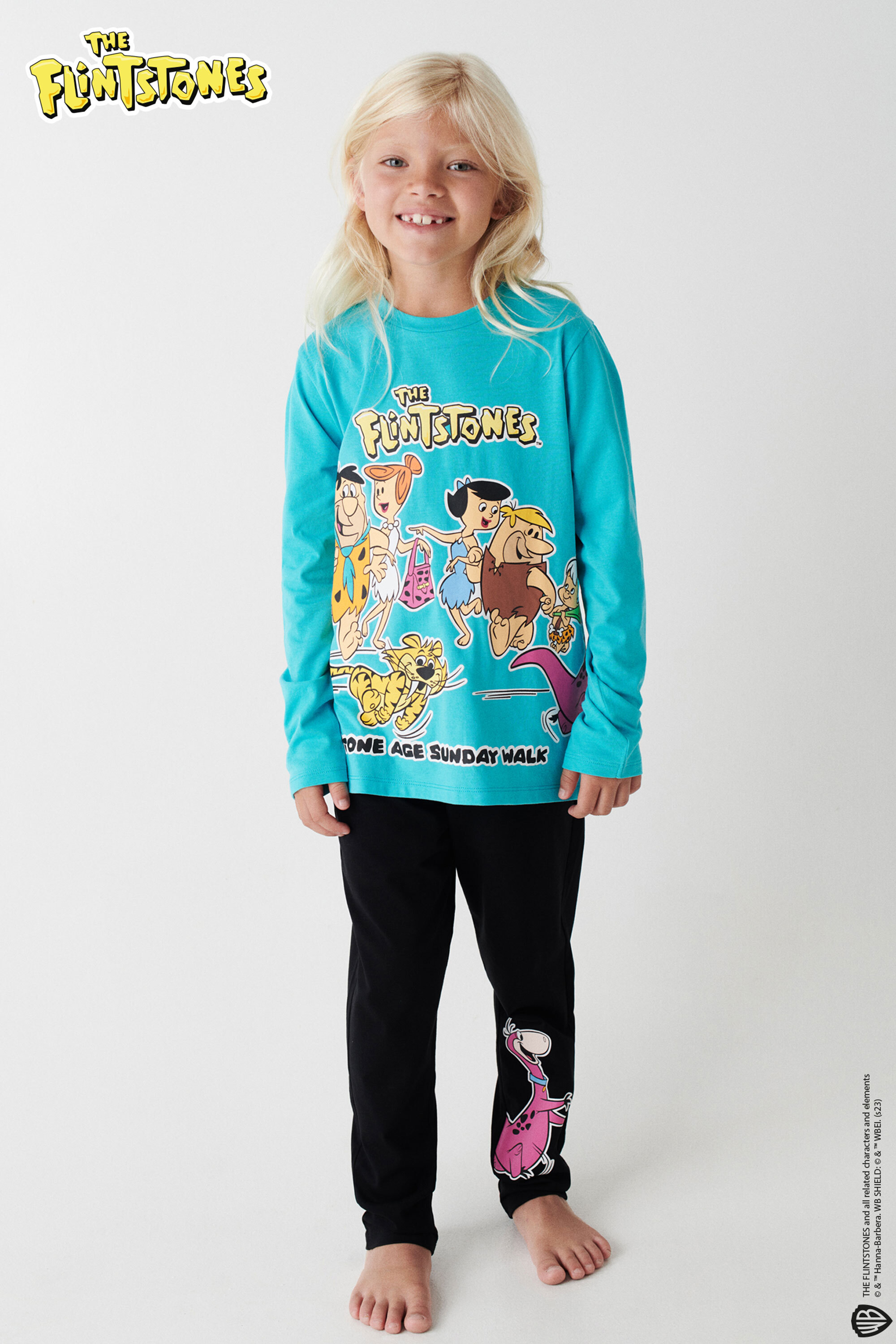Kids’ Long Cotton Pyjamas with Flintstones Print