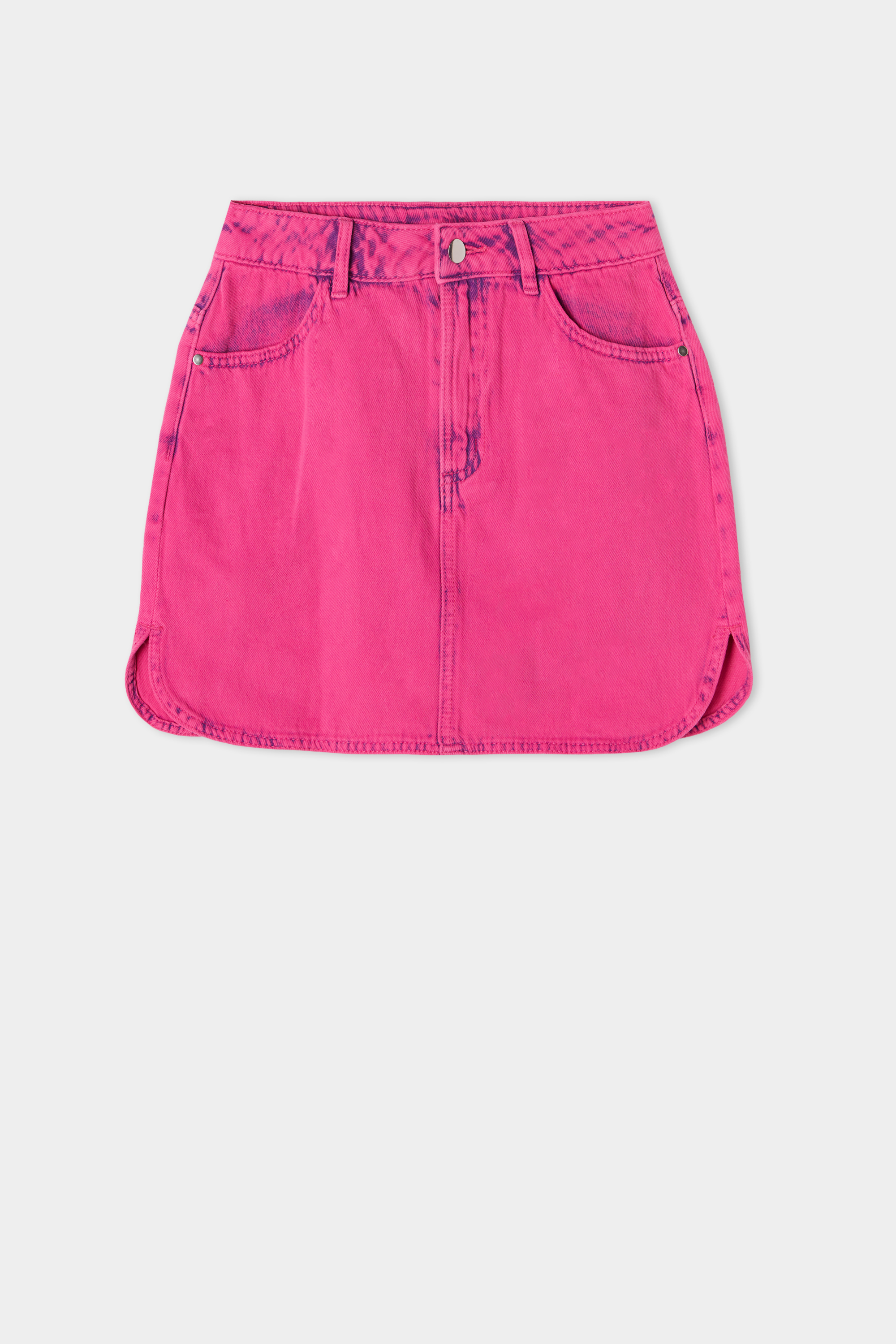 Four-Pocket Printed Denim Mini Skirt