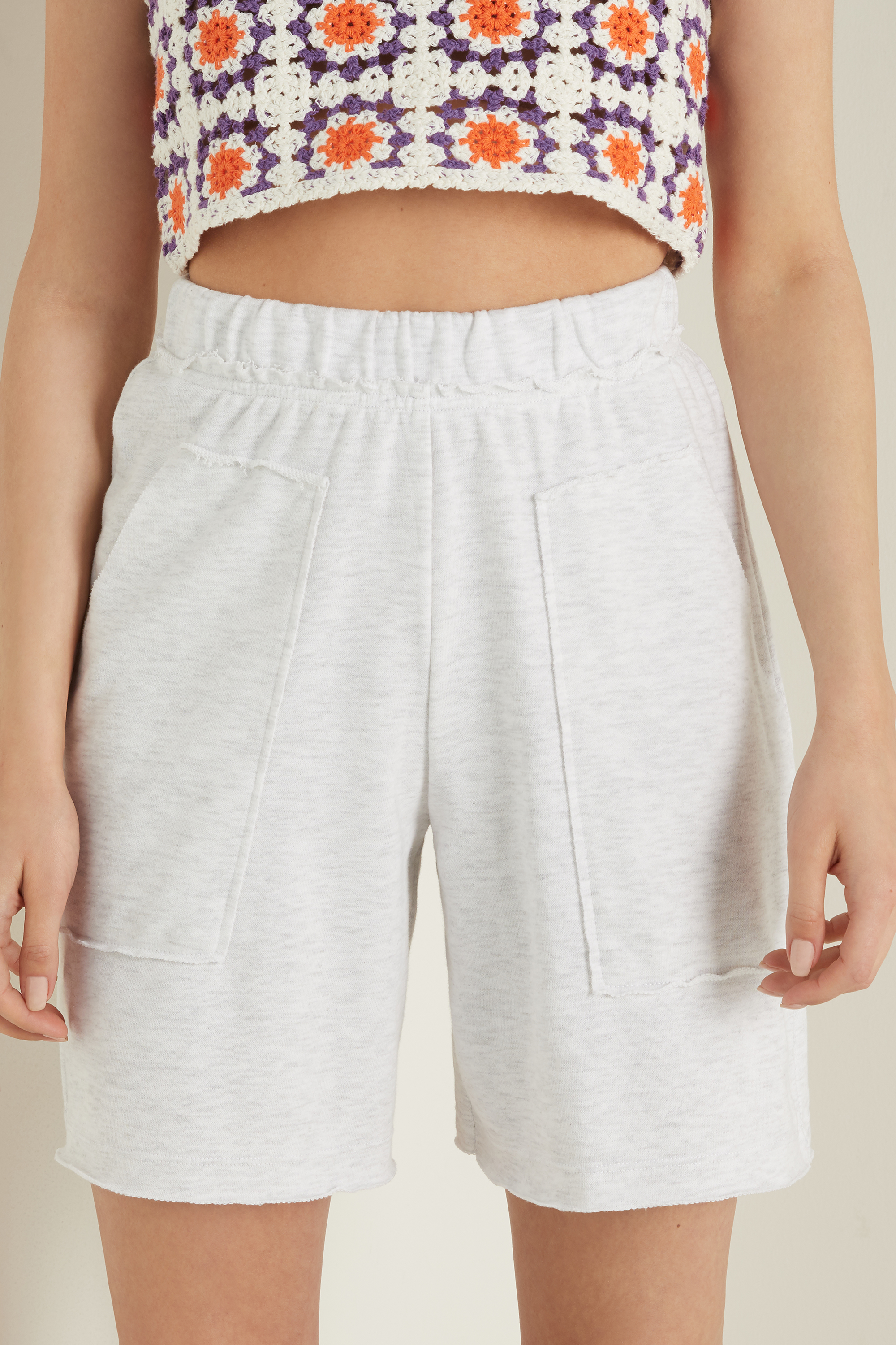 Laser-Cut Fleece Bermuda Shorts 