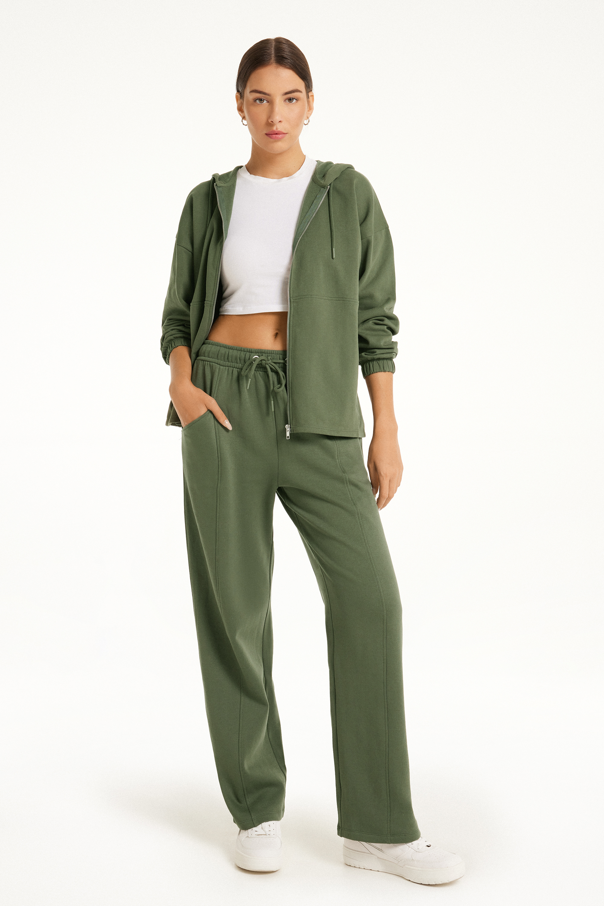 Straight Fleece Trousers with Stitching
