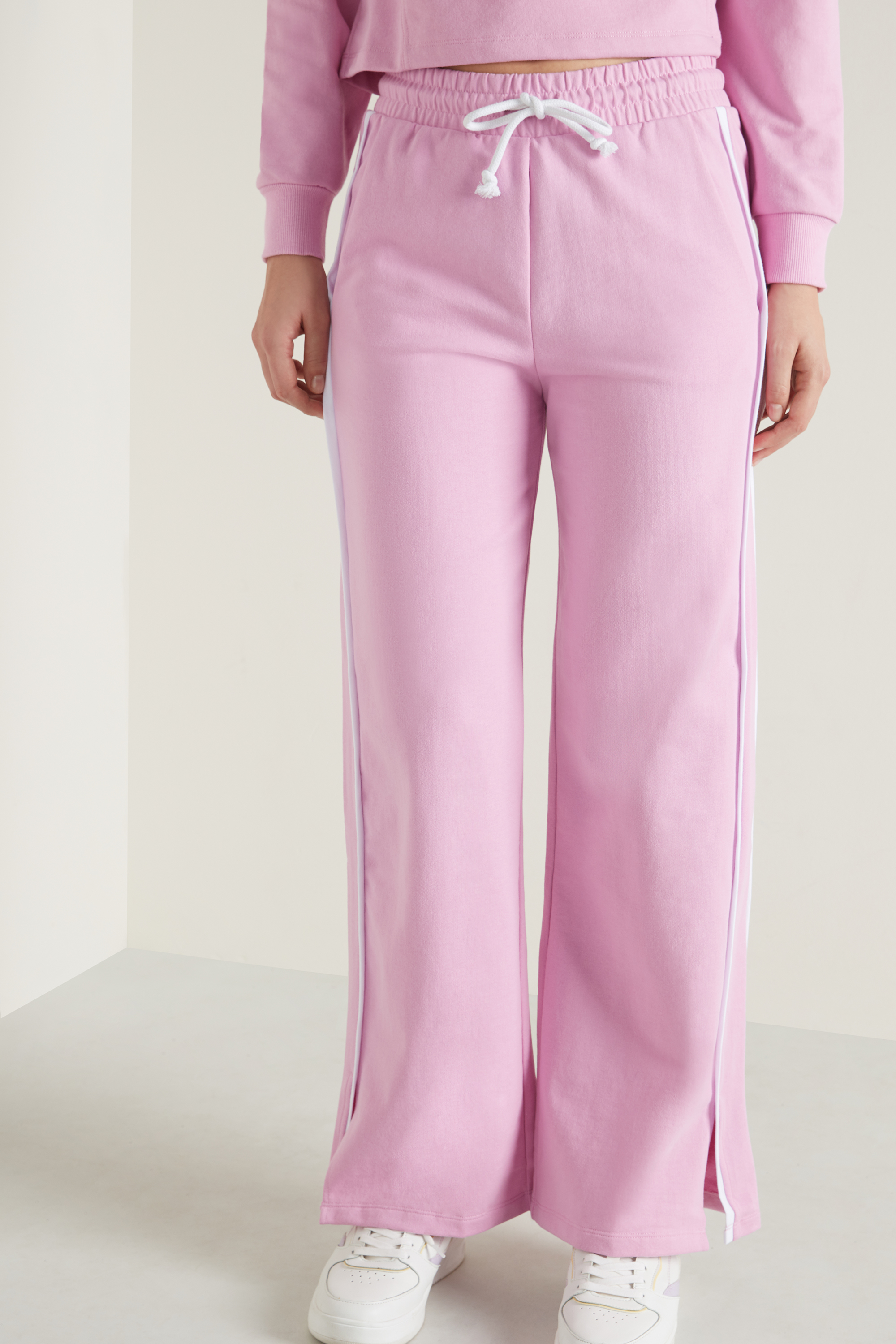 Wide-Leg Cotton Fleece Trousers with 