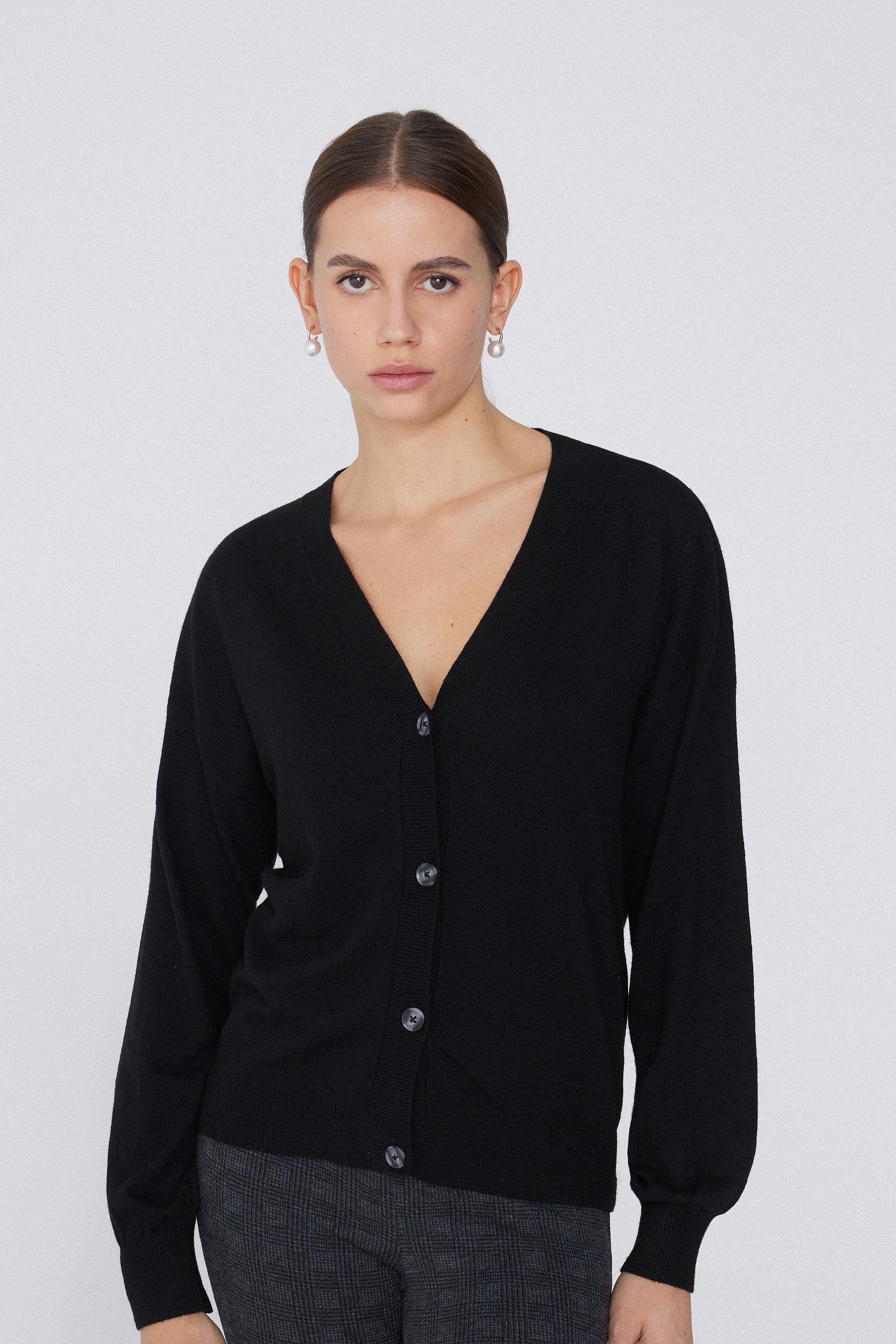 Cardigan Donna Basic Con Bottoni - Manica Lunga In Viscosa E Poliestere