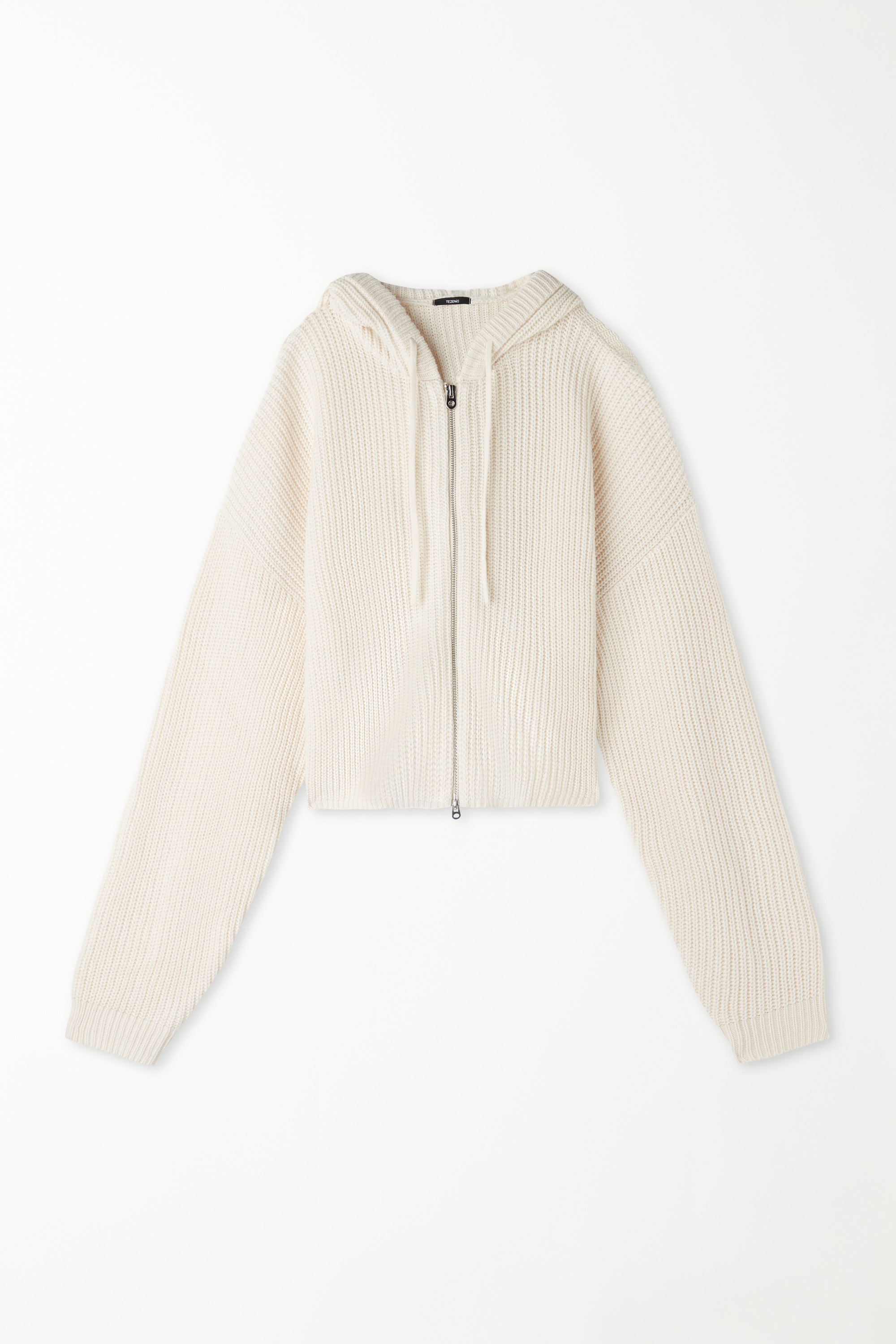 Long-Sleeved Short Ribbed Fleece Jersey with Hood and Zip